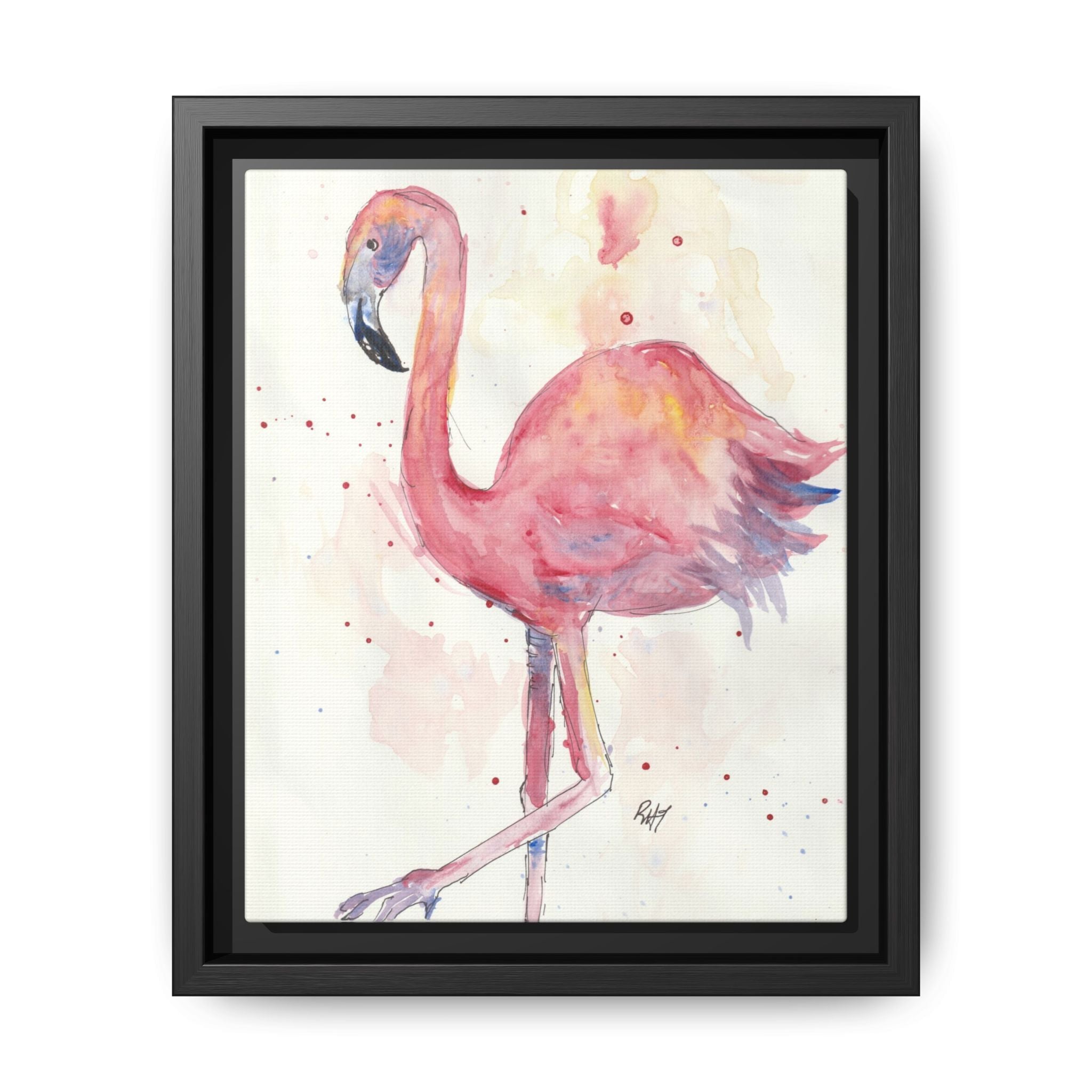 Watercolor Flamingo Dance Matte Canvas Framed Art Print of Original