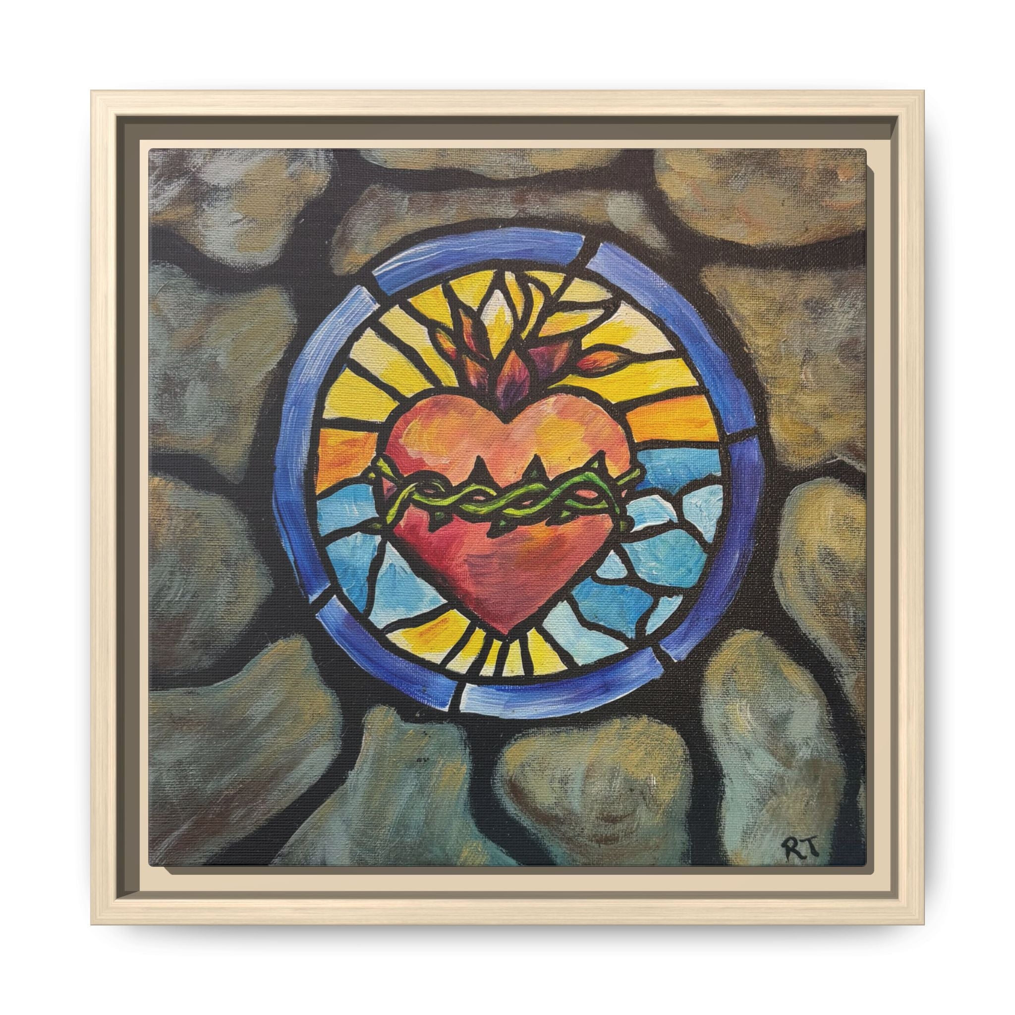 Sacred Heart Stained Glass Print — Framed Matte Canvas