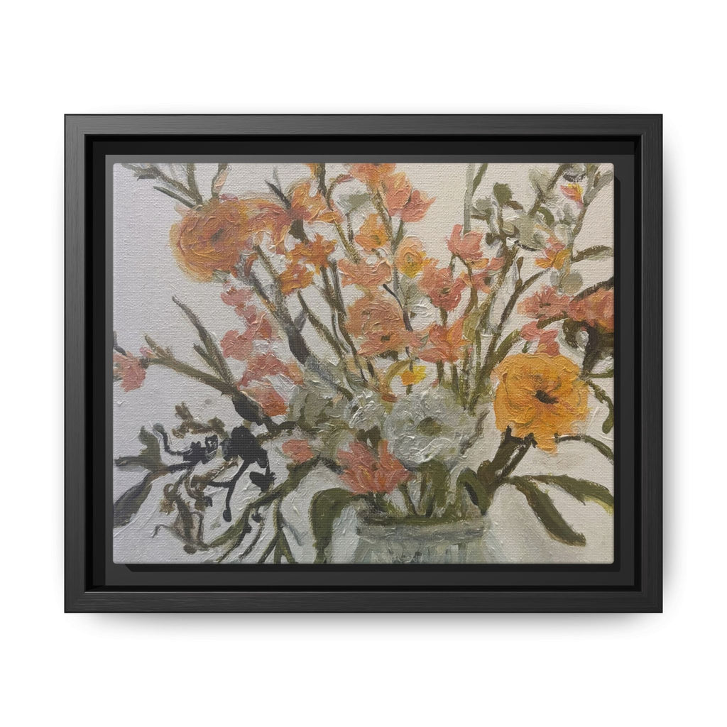Framed Matte Canvas Art - Flower in Glass Jar Floral Painting Print of Original