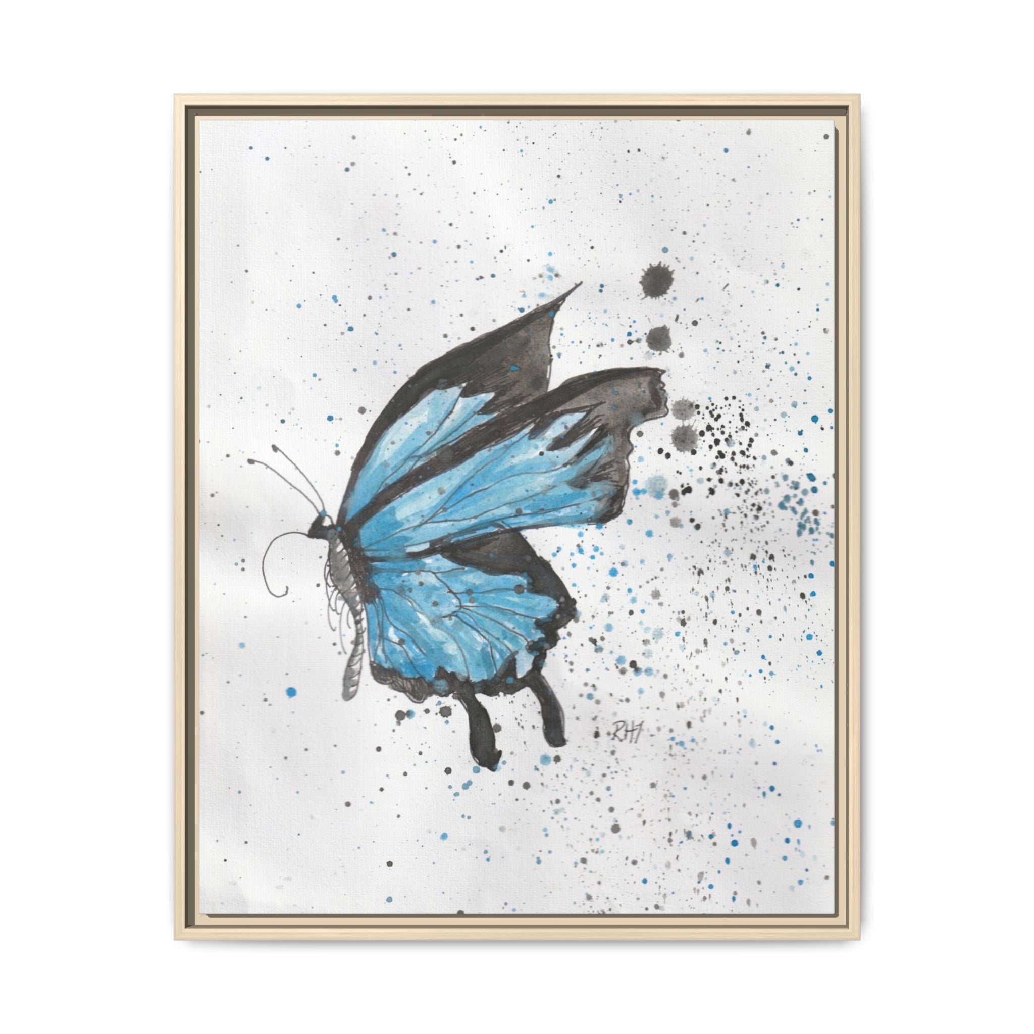 Blue Watercolor Butterfly Matte Canvas Print (Framed)