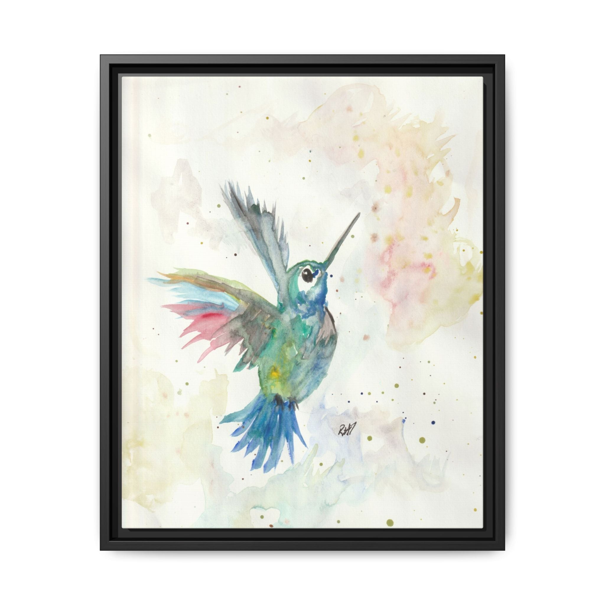 Higher Hummingbird Watercolor Framed Canvas Print of Original — Multicolor Matte Wall Art