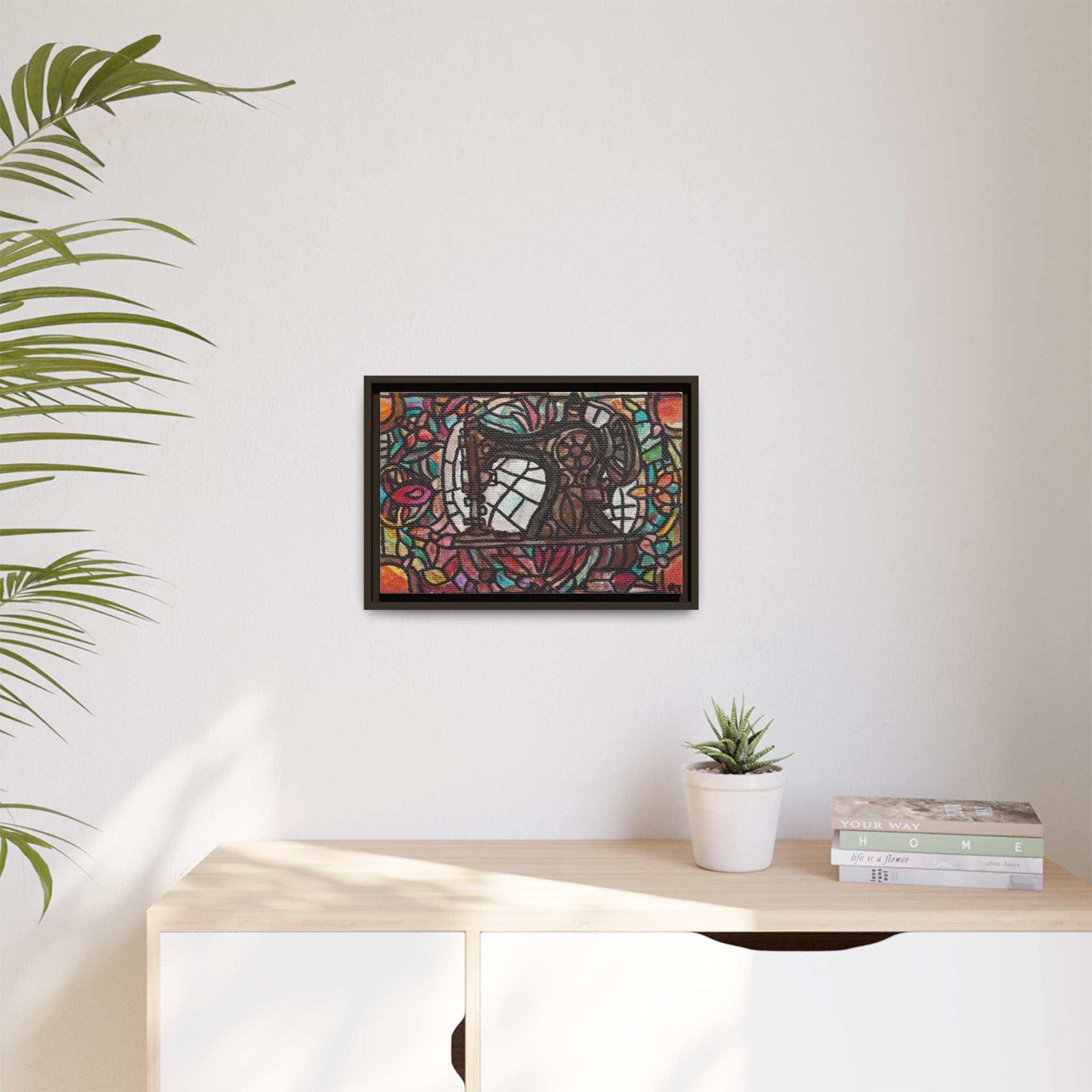 Framed Sewing Machine Stained-Glass Canvas Print of Original Great Grandma's Sewing Machine