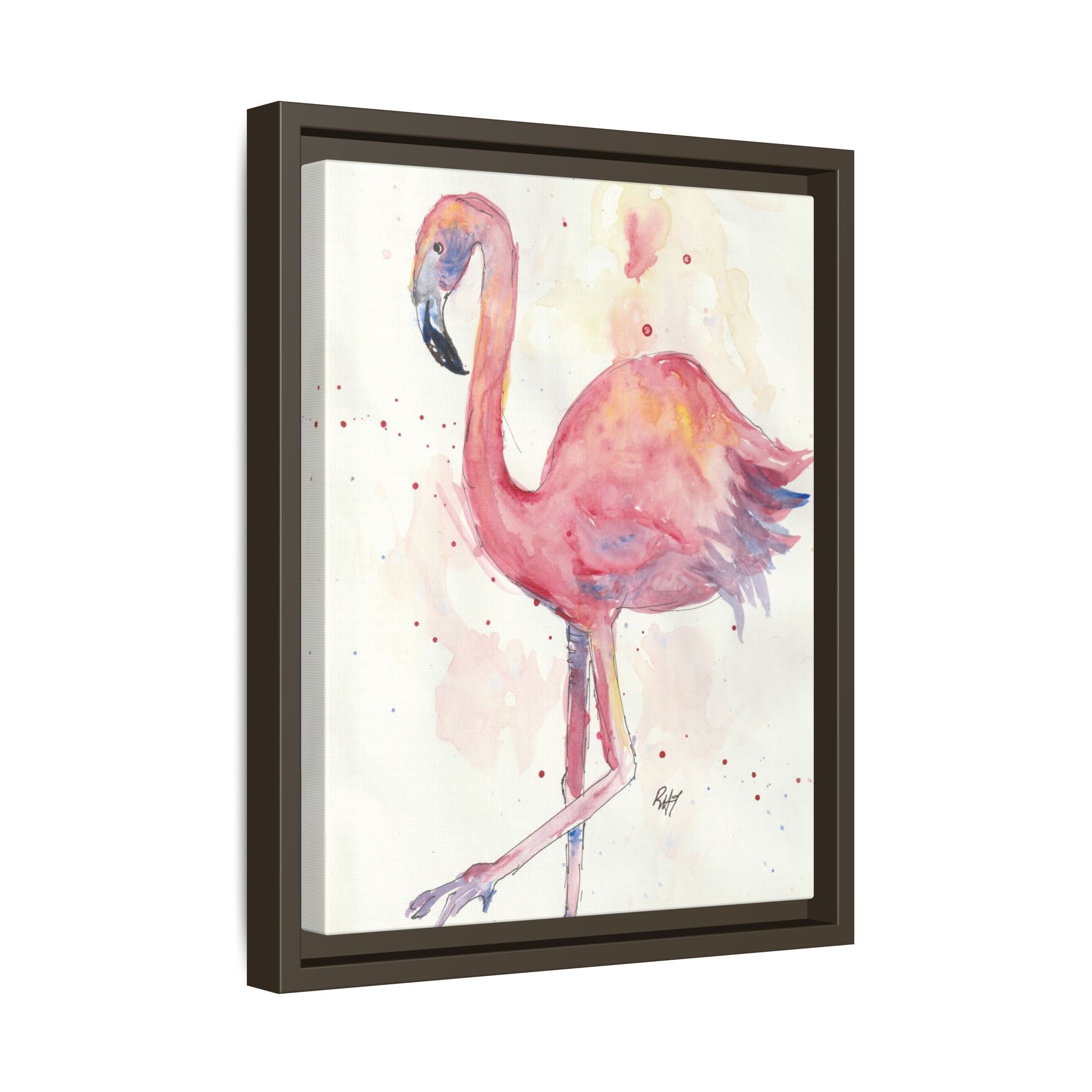 Watercolor Flamingo Dance Matte Canvas Framed Art Print of Original