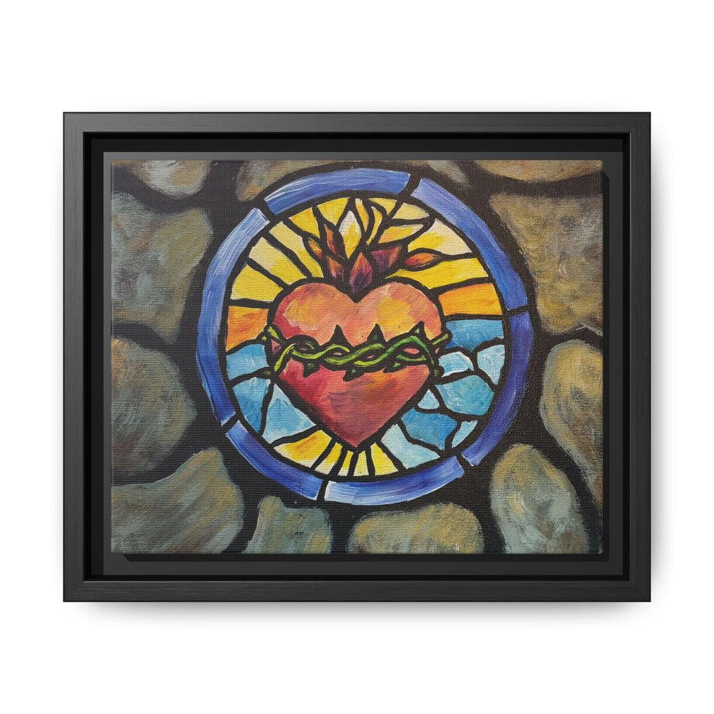 Sacred Heart Stained Glass Print — Framed Matte Canvas
