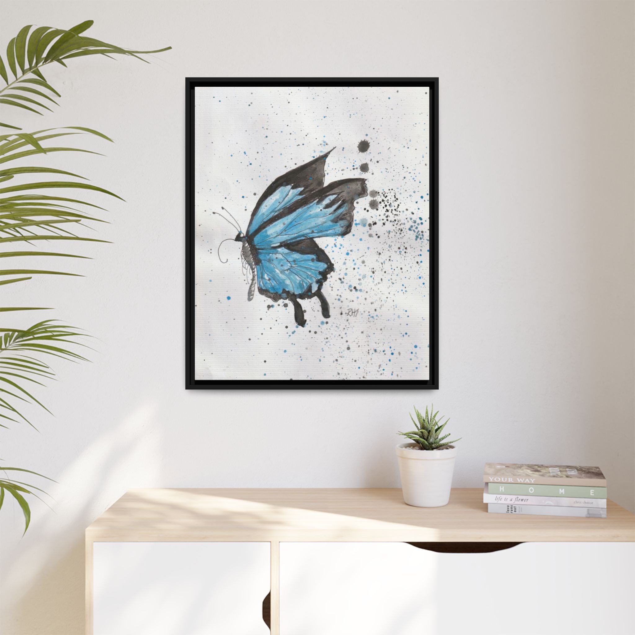 Blue Watercolor Butterfly Matte Canvas Print (Framed)