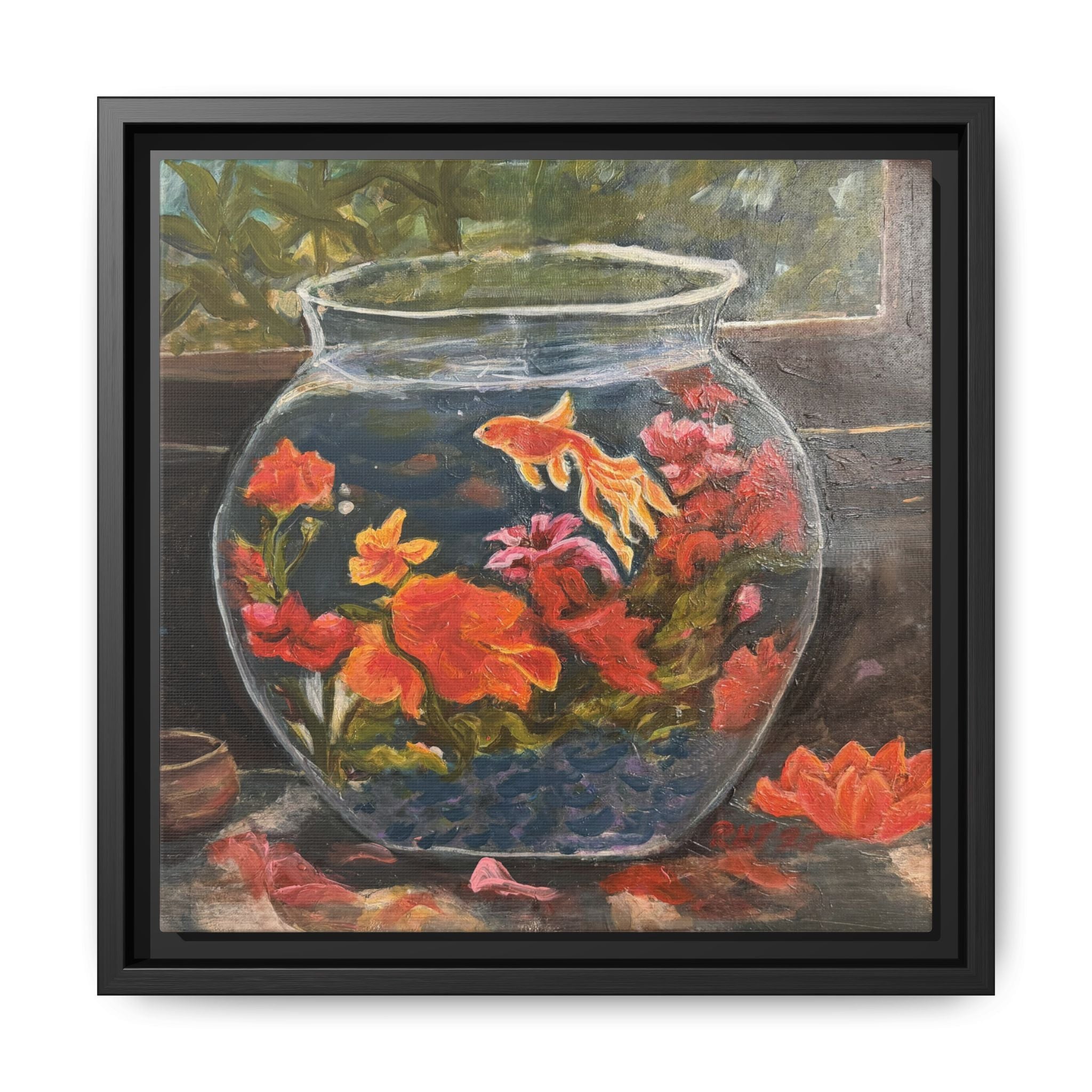 Framed Matte Canvas Print of Original– Colorful Goldfish Bowl Art