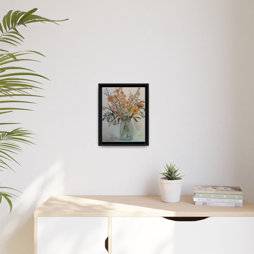 Framed Matte Canvas Art - Flower in Glass Jar Floral Painting Print of Original