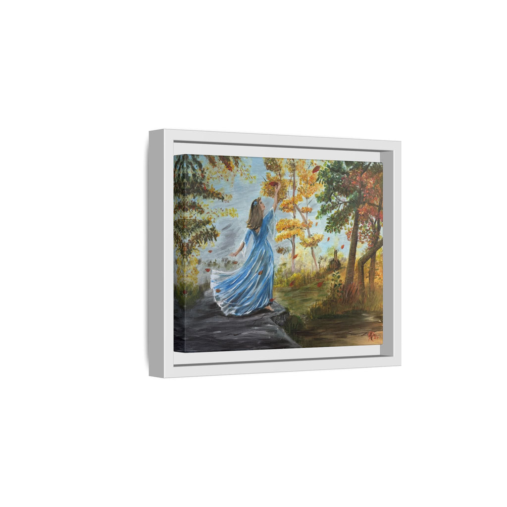 Autumn Breeze Canvas Print — Woman in Blue Dress Framed Wall Art