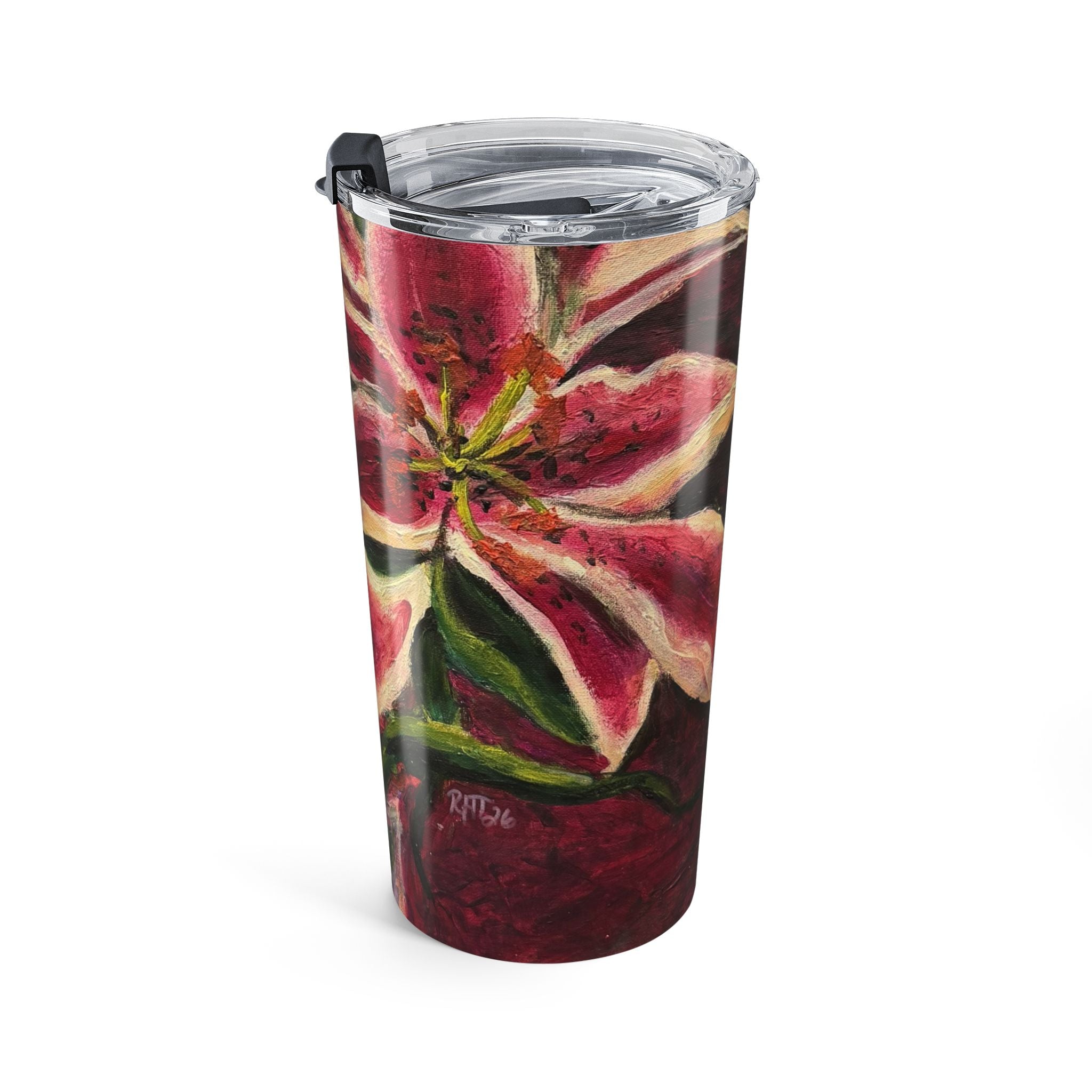 20oz Floral Art Tumbler — Watercolor Pink Anthurium Travel Cup