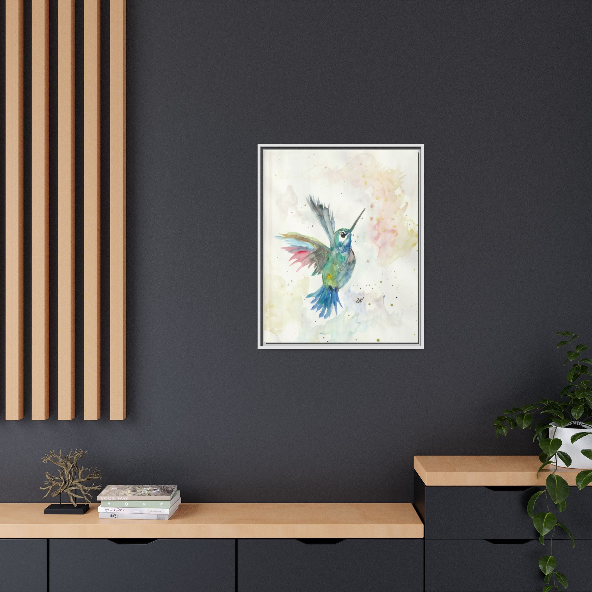 Higher Hummingbird Watercolor Framed Canvas Print of Original — Multicolor Matte Wall Art