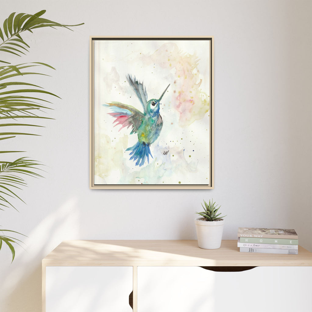 Higher Hummingbird Watercolor Framed Canvas Print of Original — Multicolor Matte Wall Art