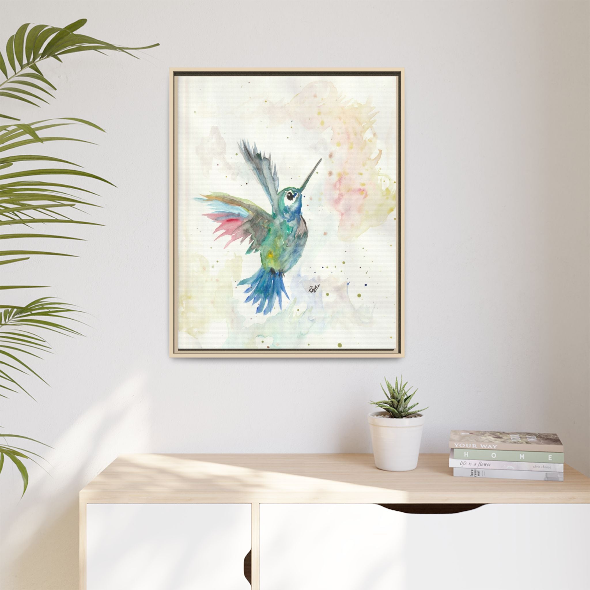 Higher Hummingbird Watercolor Framed Canvas Print of Original — Multicolor Matte Wall Art