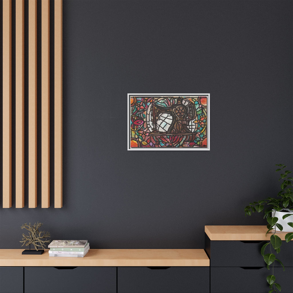 Framed Sewing Machine Stained-Glass Canvas Print of Original Great Grandma's Sewing Machine