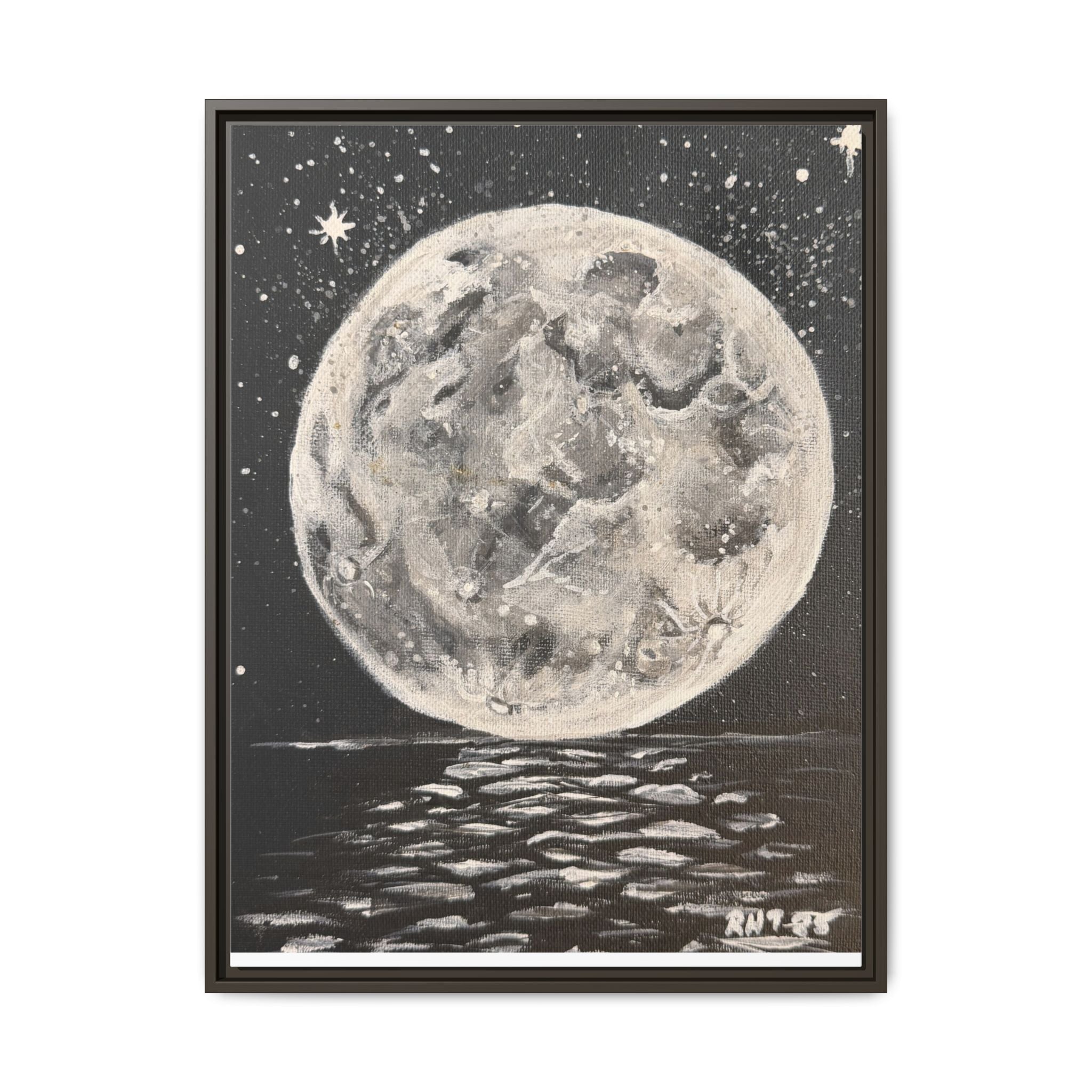 Framed Moon Canvas Print of Original Night Moon— Vintage Lunar Wall Art