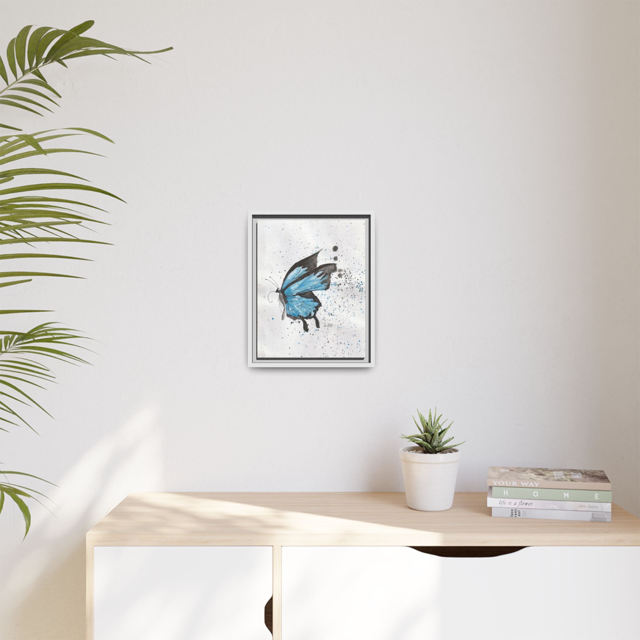 Blue Watercolor Butterfly Matte Canvas Print (Framed)