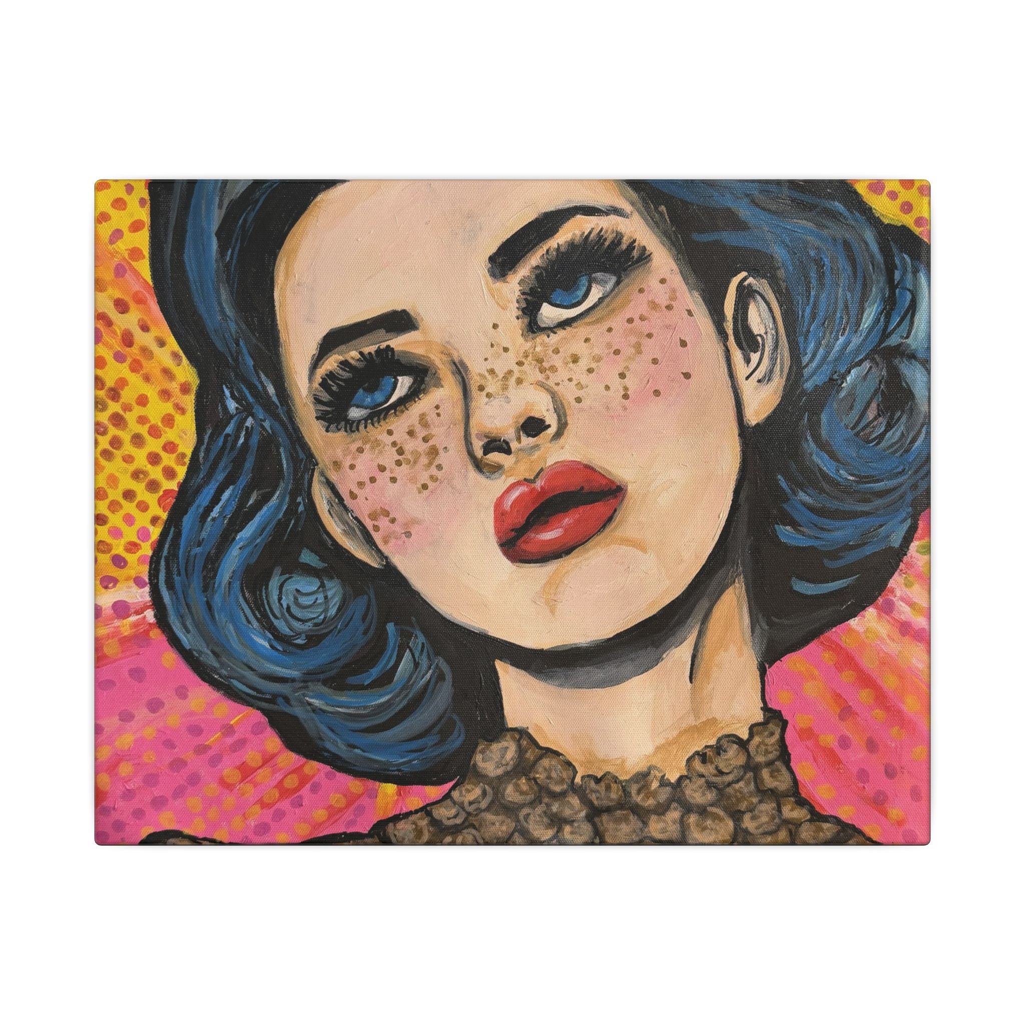 Pop Art Portrait Canvas Print of Original "Over It"— Blue-Haired Woman Matte Stretched Wall Art