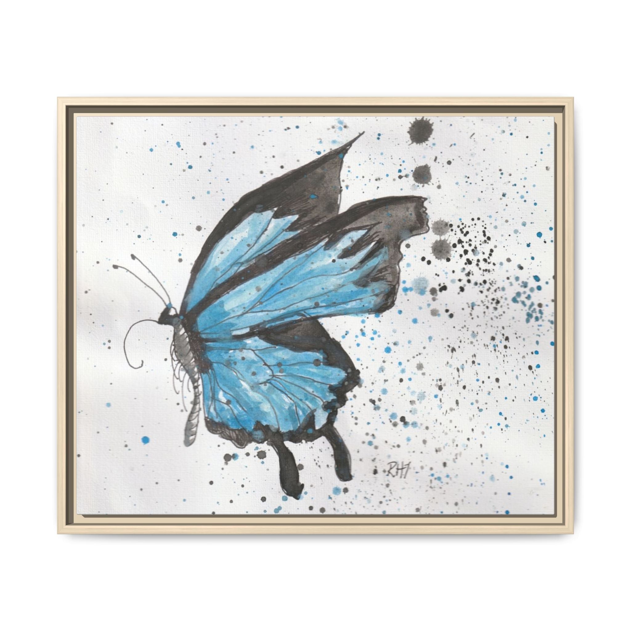 Blue Watercolor Butterfly Matte Canvas Print (Framed)