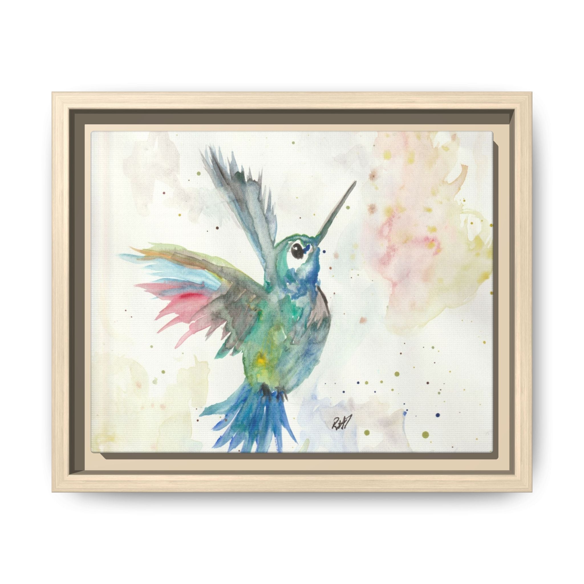 Higher Hummingbird Watercolor Framed Canvas Print of Original — Multicolor Matte Wall Art