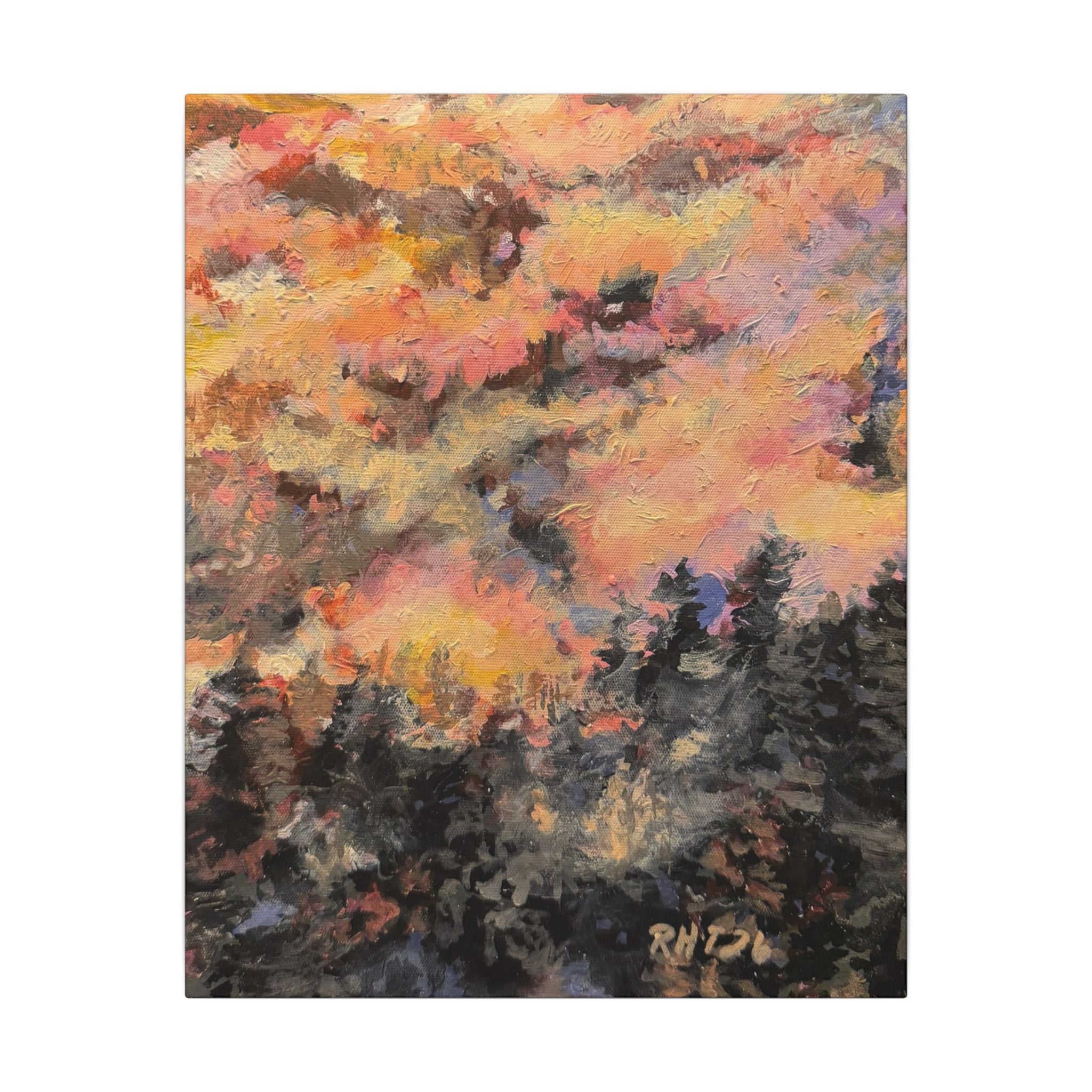 Abstract Forest Sunset Canvas Print of Original Mistbow Mountain — Matte Stretched Wall Art