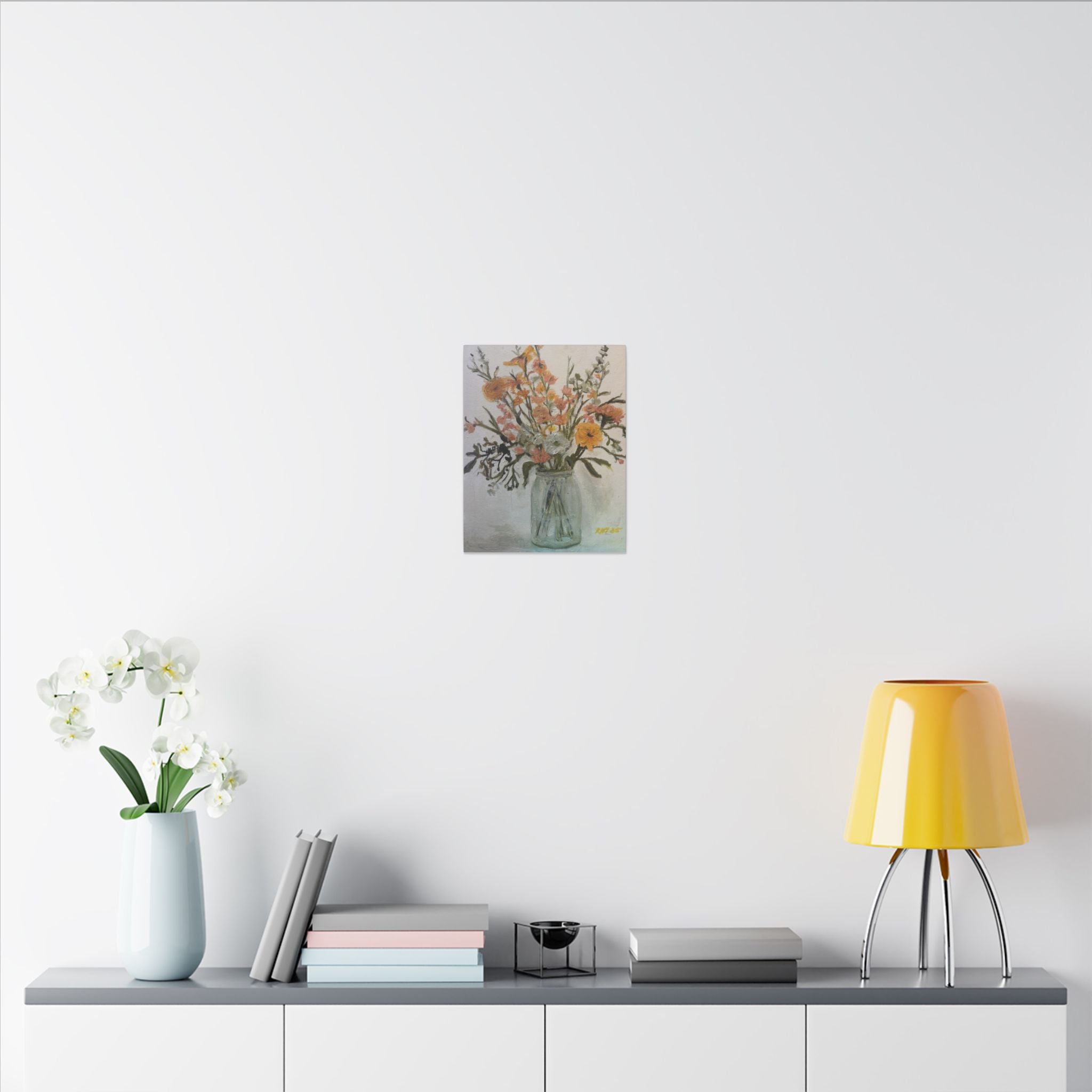 Flowers in Glass Jar Matte Canvas Print of Original— Rustic Cottage Wall Art