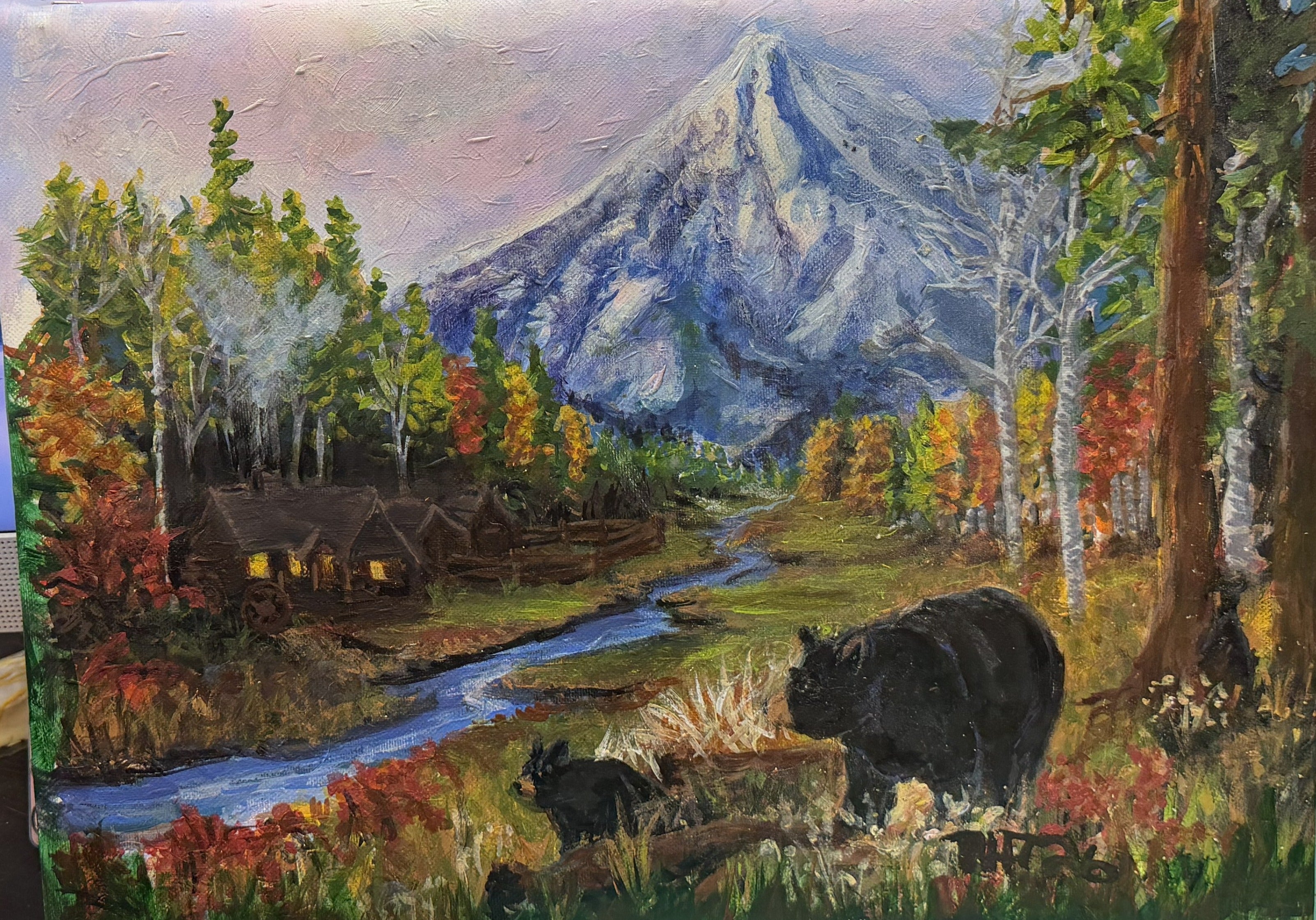 Three Bear Stroll – 12.5" x 16.25" Original Acrylic Painting
