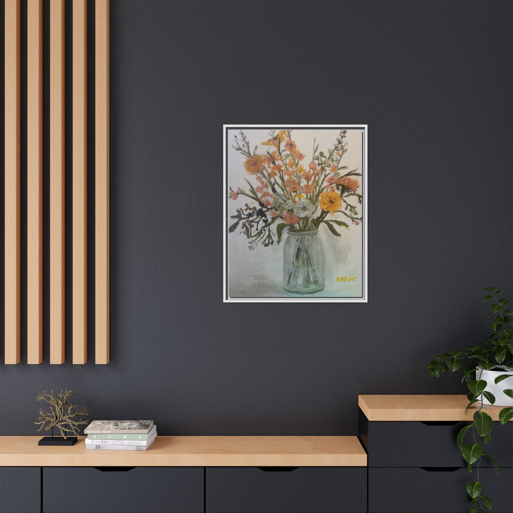 Framed Matte Canvas Art - Flower in Glass Jar Floral Painting Print of Original