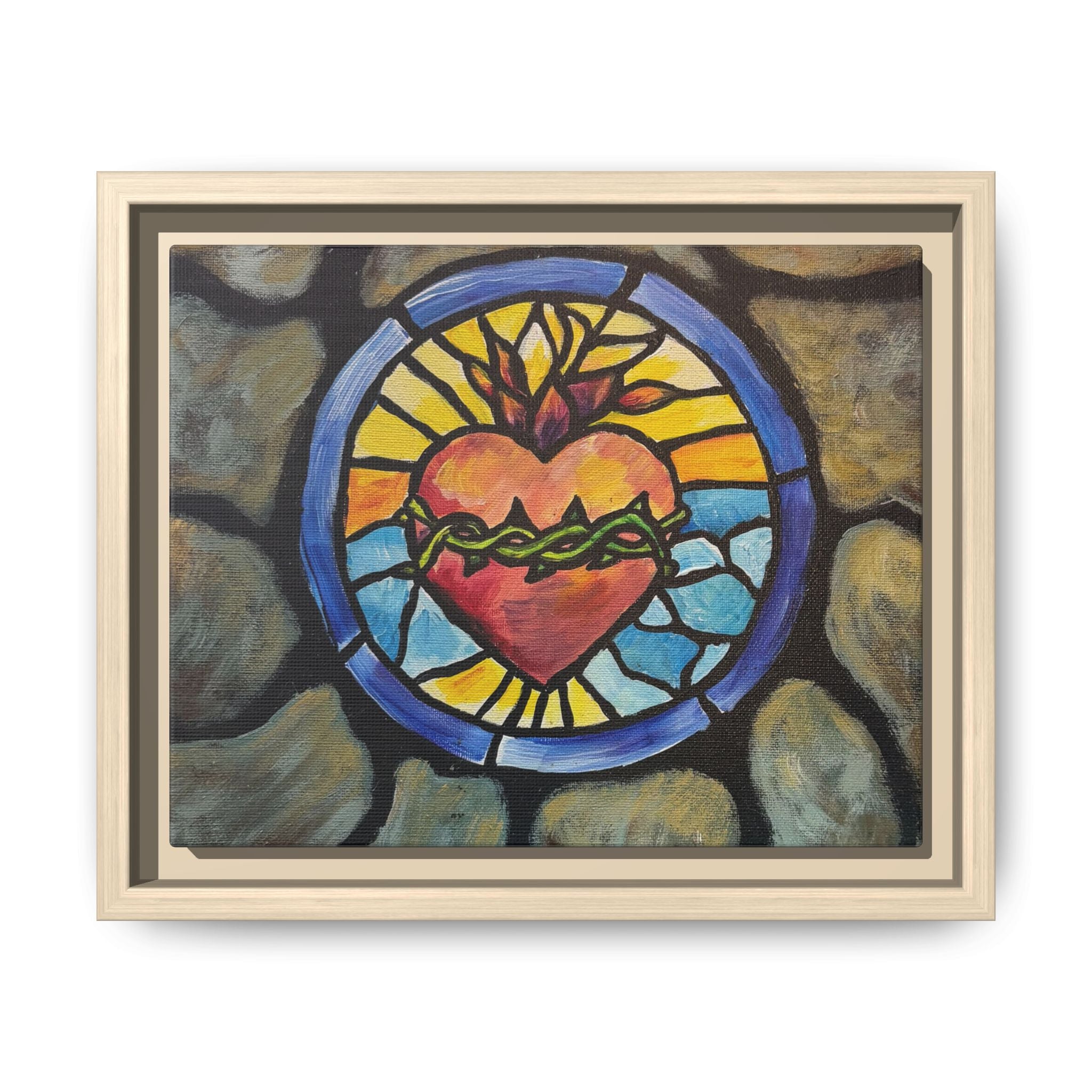 Sacred Heart Stained Glass Print — Framed Matte Canvas