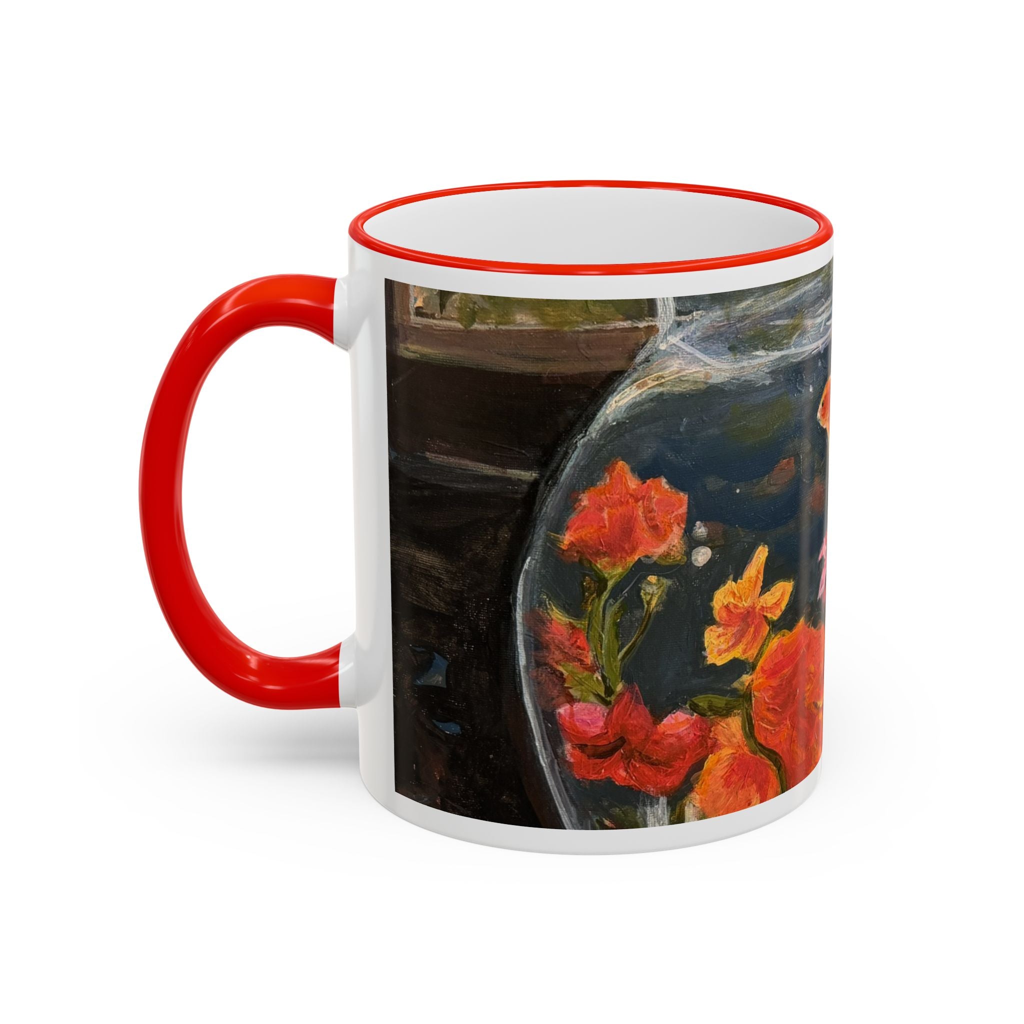 Koi Pond Accent Rim Mug – Artistic Goldfish Ceramic Coffee Cup (11oz/15oz)