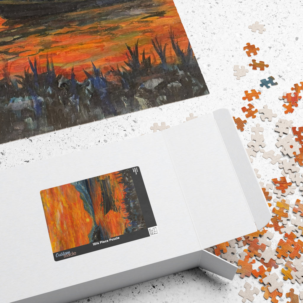 Sunset Lake Puzzle — Scenic Boat Sunset Jigsaw (110/252/520/1014 pcs)