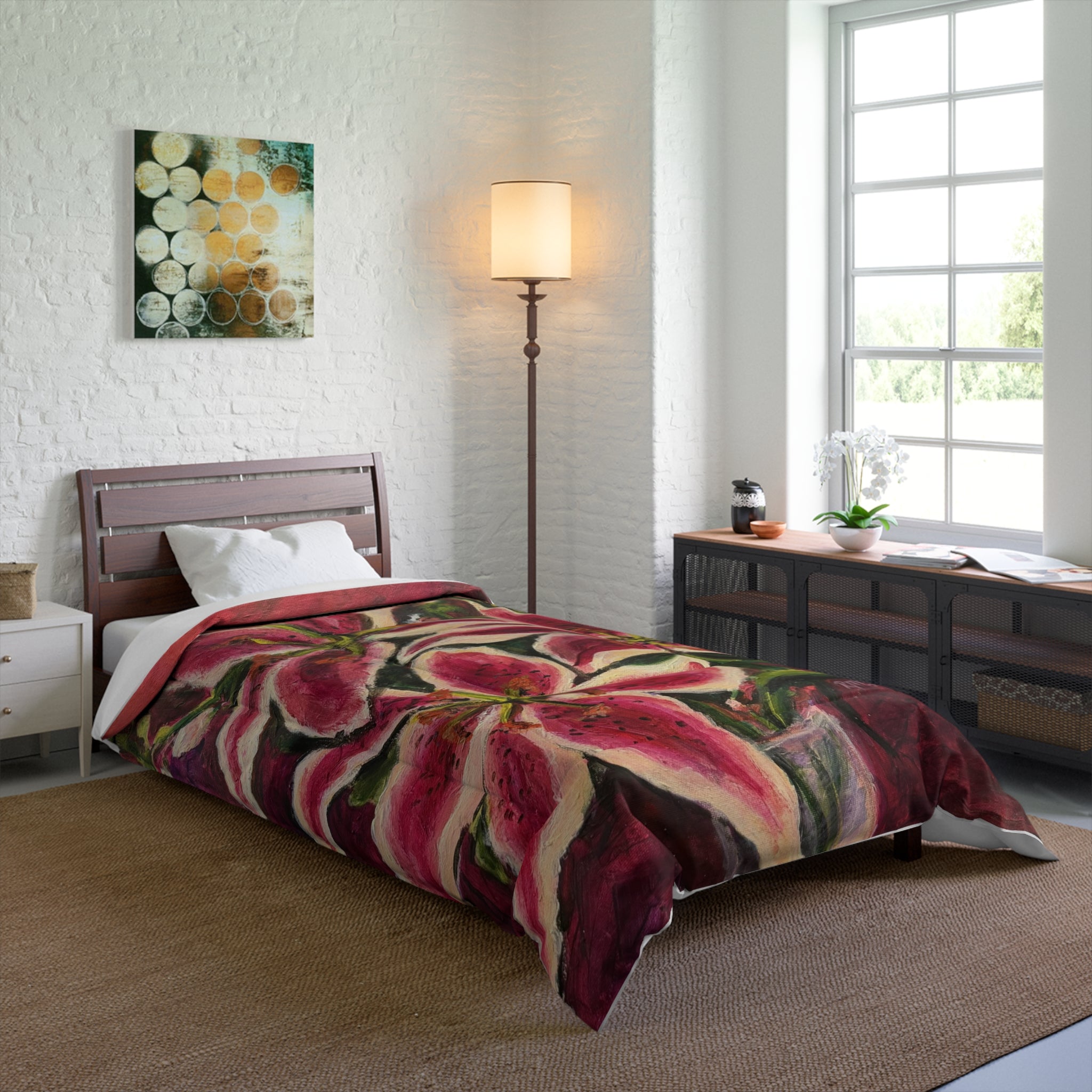 Floral Stargazer Lily Comforter – Bold Pink Botanical Bedding