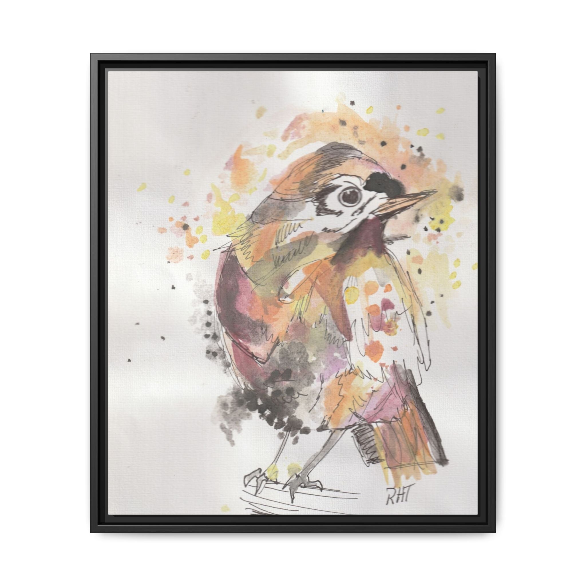 Carolina Wren Watercolor Songbird Framed Art Print of Original — Matte Canvas Wall Decor