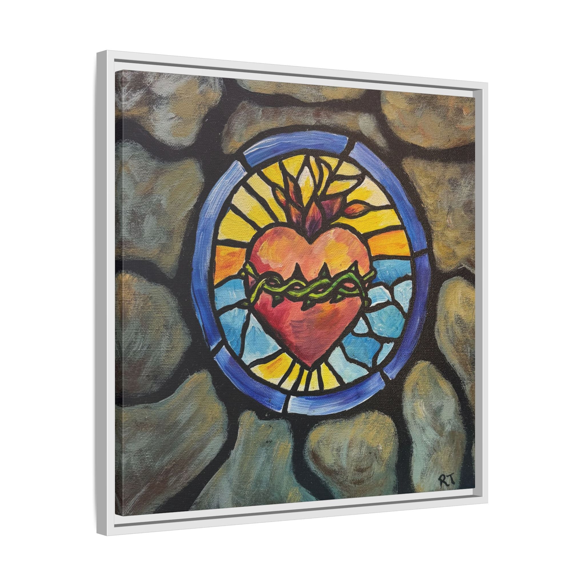 Sacred Heart Stained Glass Print — Framed Matte Canvas