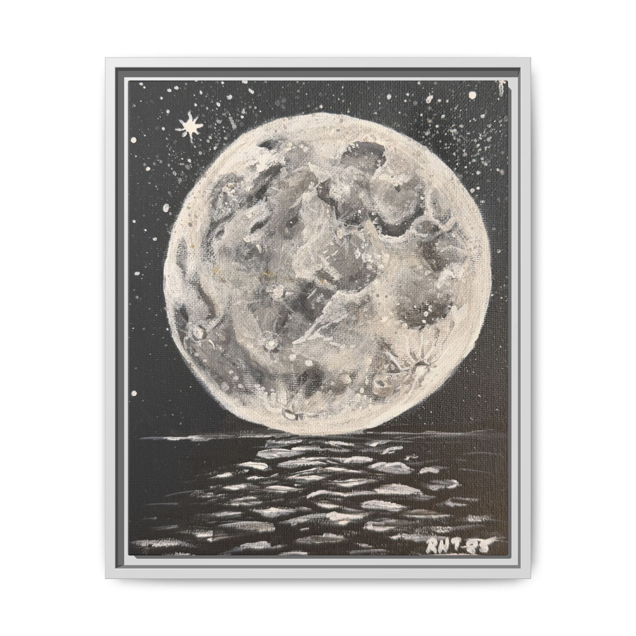 Framed Moon Canvas Print of Original Night Moon— Vintage Lunar Wall Art