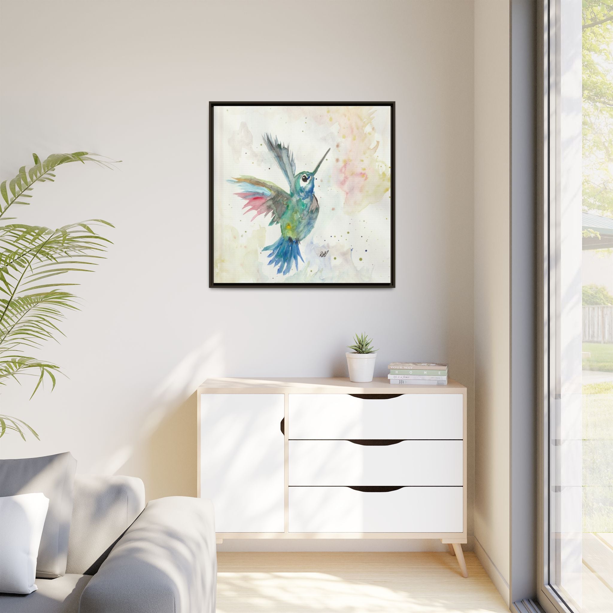 Higher Hummingbird Watercolor Framed Canvas Print of Original — Multicolor Matte Wall Art