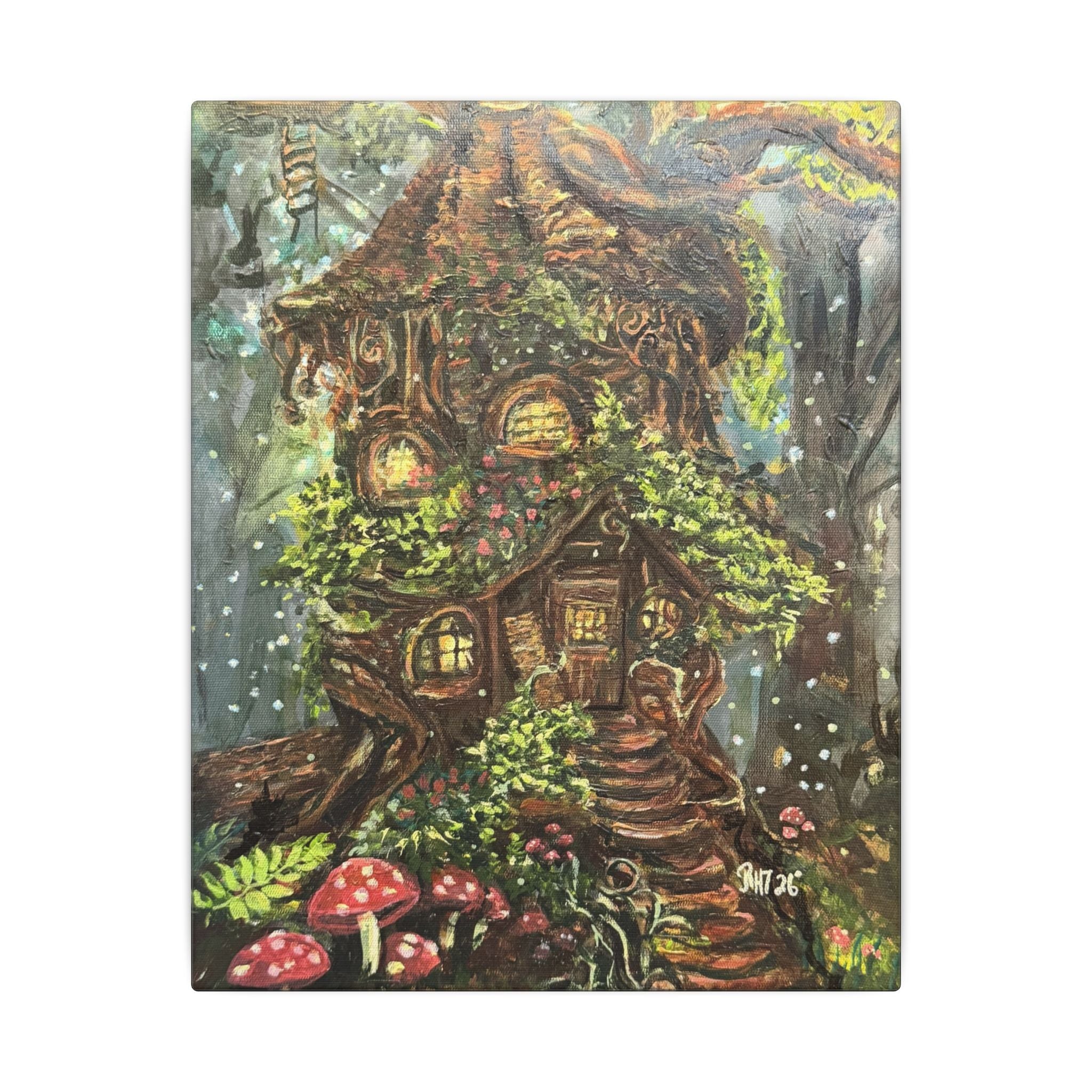 Enchanted Treehouse Canvas Wall Art — Fairy Cottage Woodland Print of Original