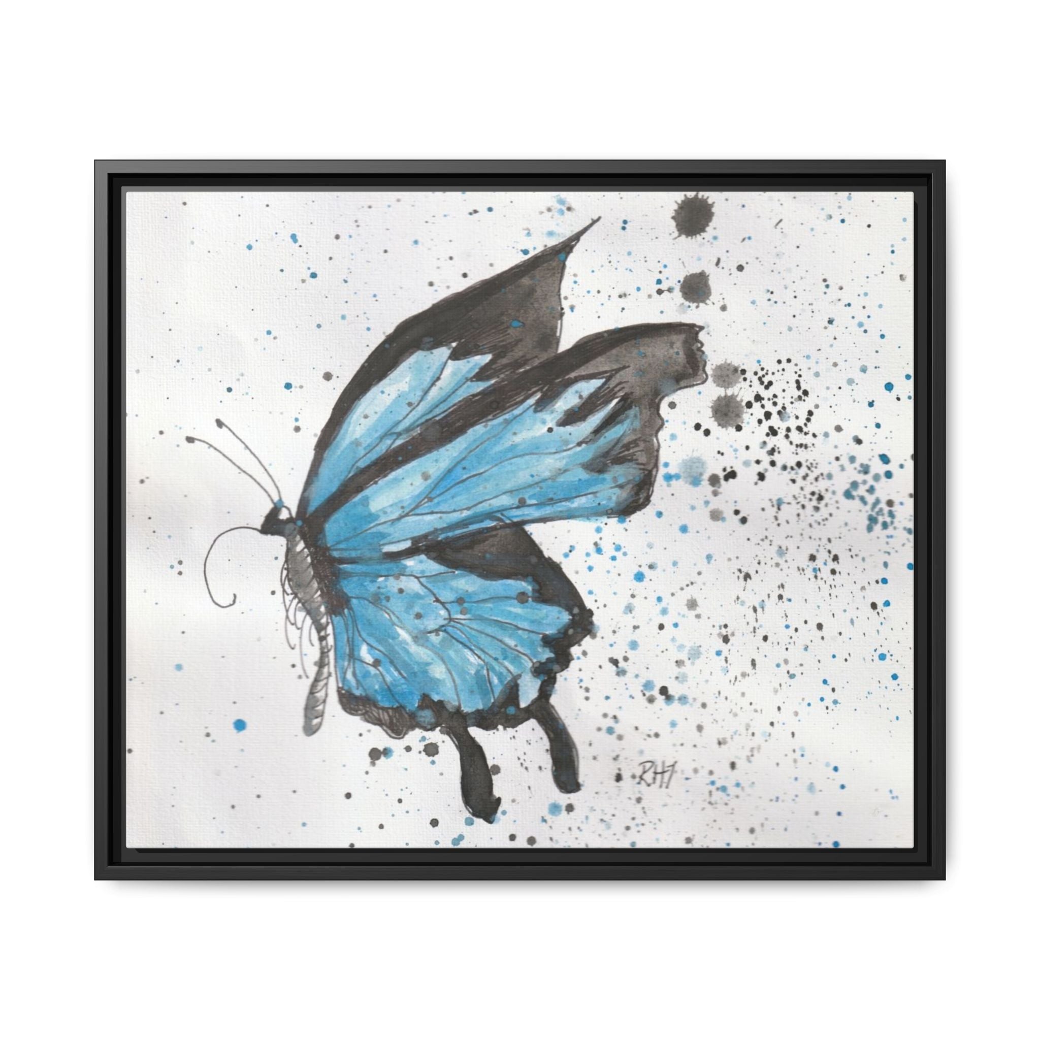 Blue Watercolor Butterfly Matte Canvas Print (Framed)