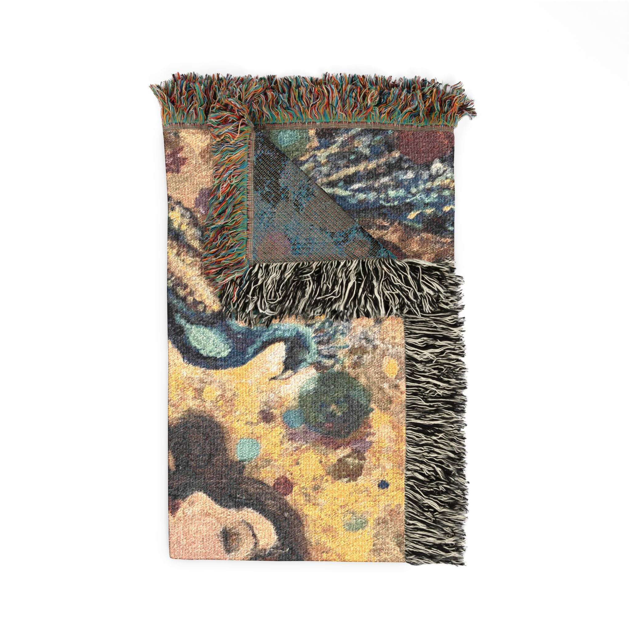 Gustav Klimt-Inspired Tapestry Throw Blanket — Art Nouveau Woman & Peacock Woven Blanket