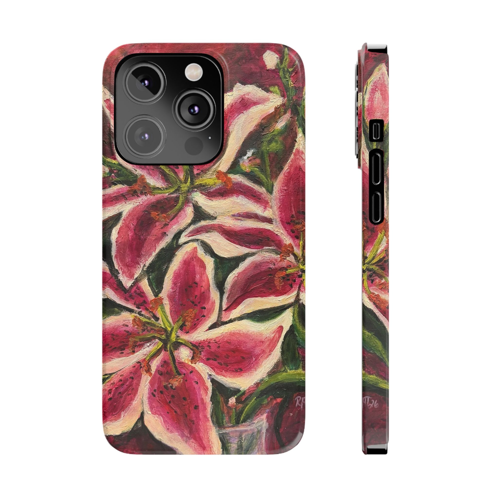 Slim Phone Case — Hand-Painted Pink Lily Floral Design