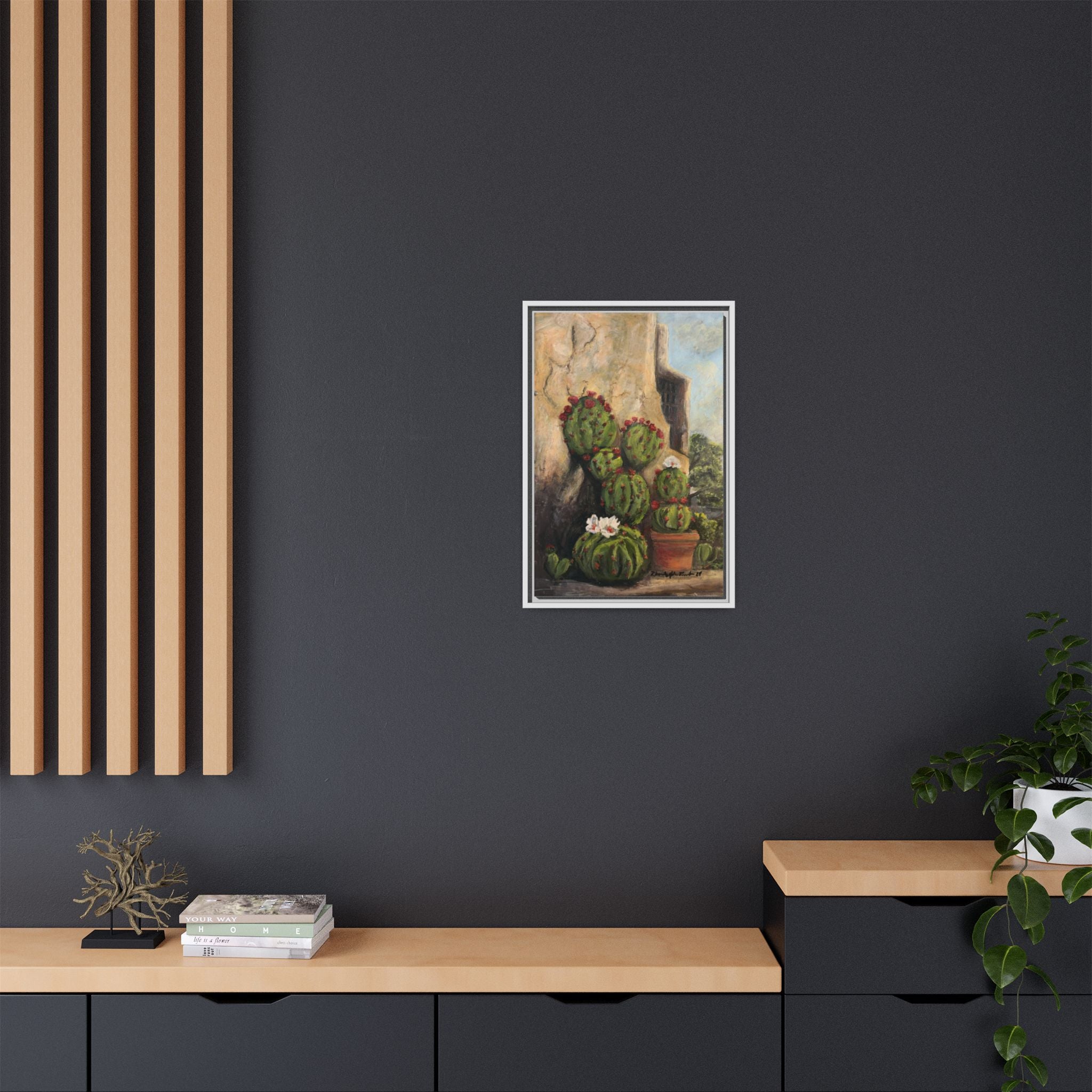 Matte Canvas Print of Original Desert Bloom, Framed (Multi-color)