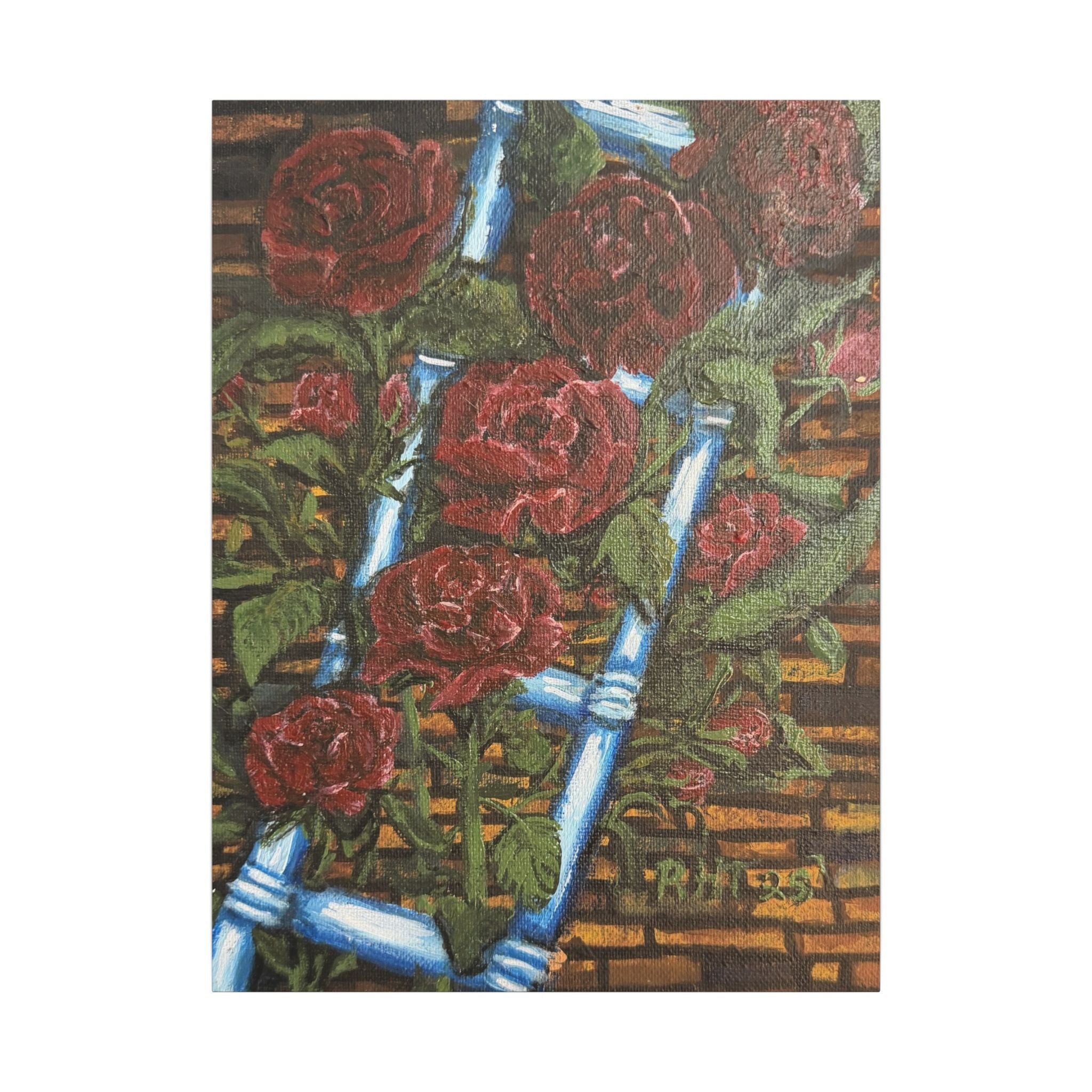 Climbing Roses Canvas Wall Art Print of Original- Stretched Matte Floral Painting