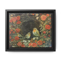 Framed Canvas Art - 'Nest of Roses' Botanical Bird Print