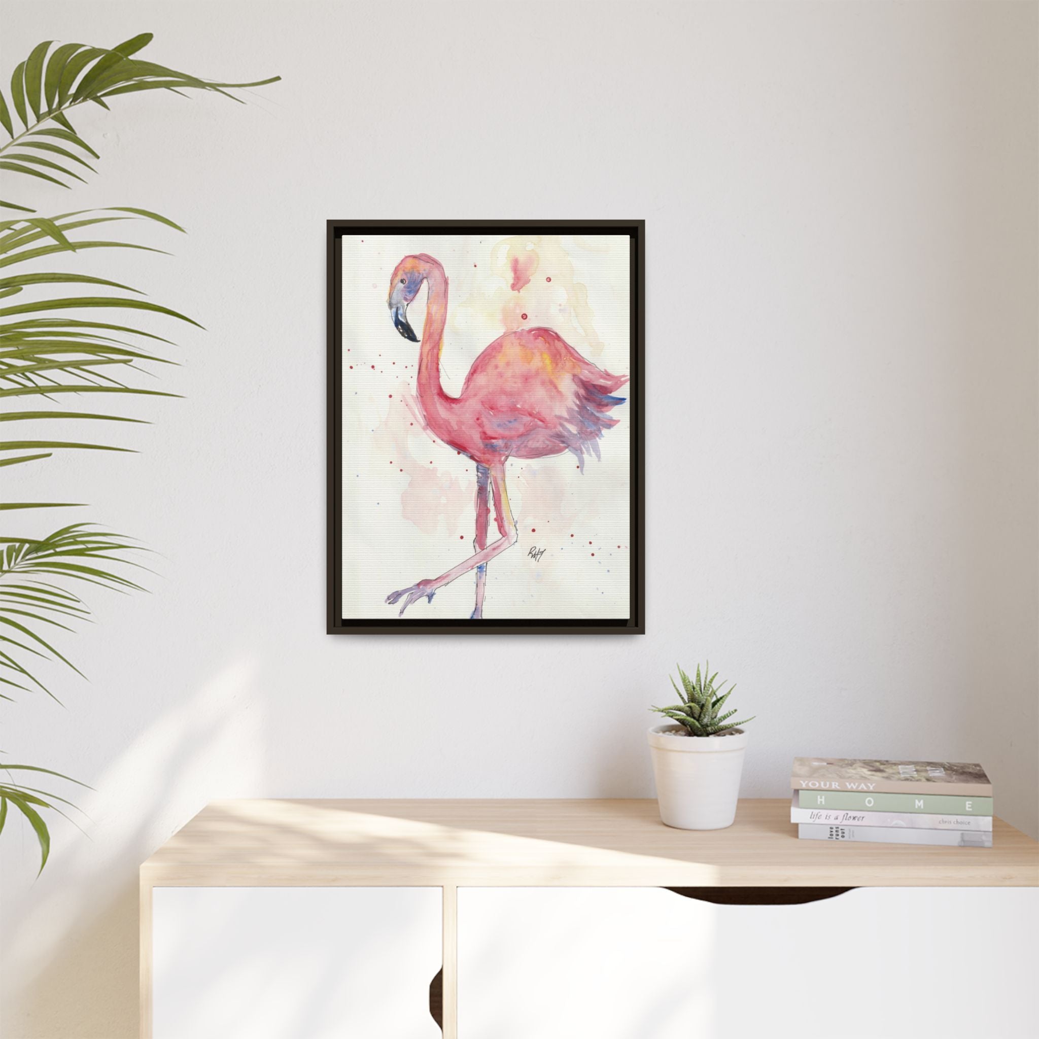 Watercolor Flamingo Dance Matte Canvas Framed Art Print of Original