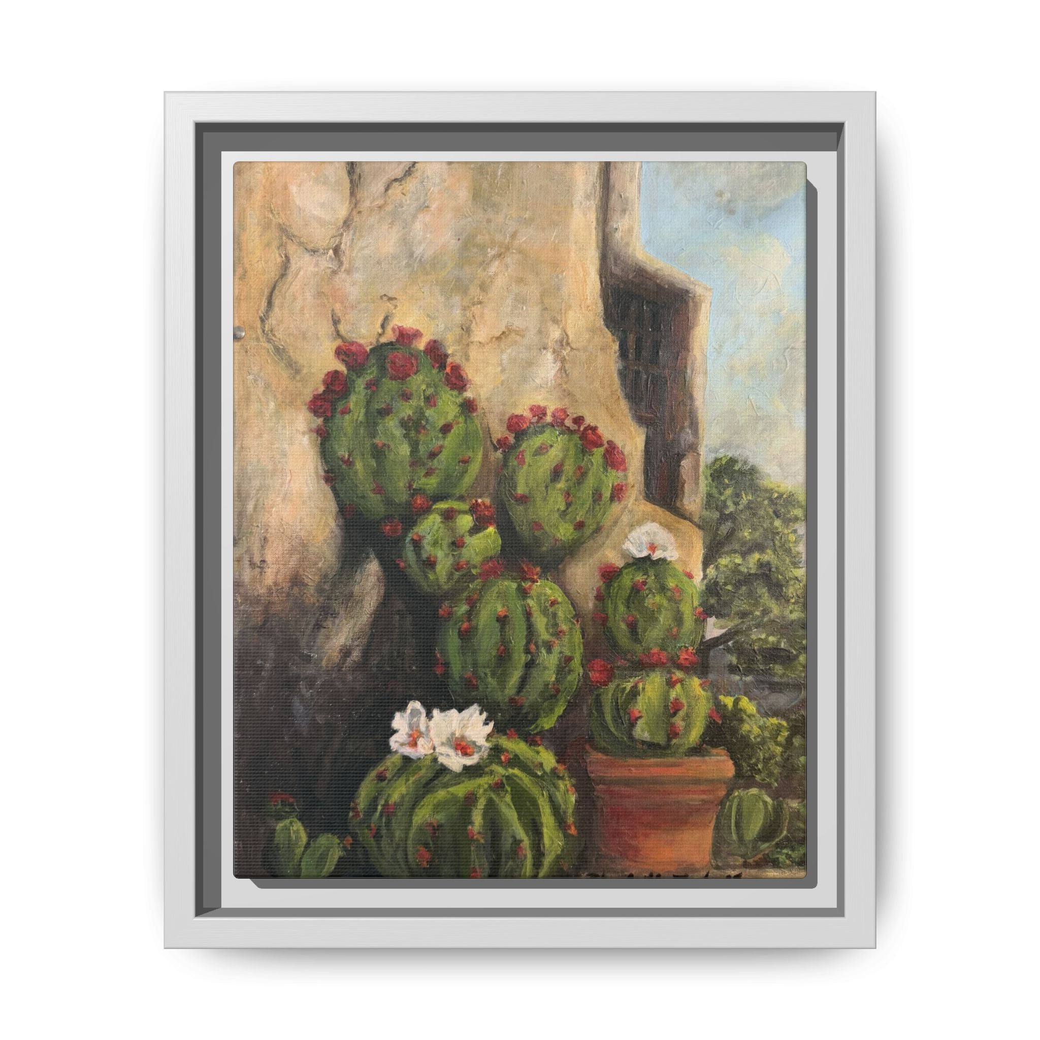 Matte Canvas Print of Original Desert Bloom, Framed (Multi-color)