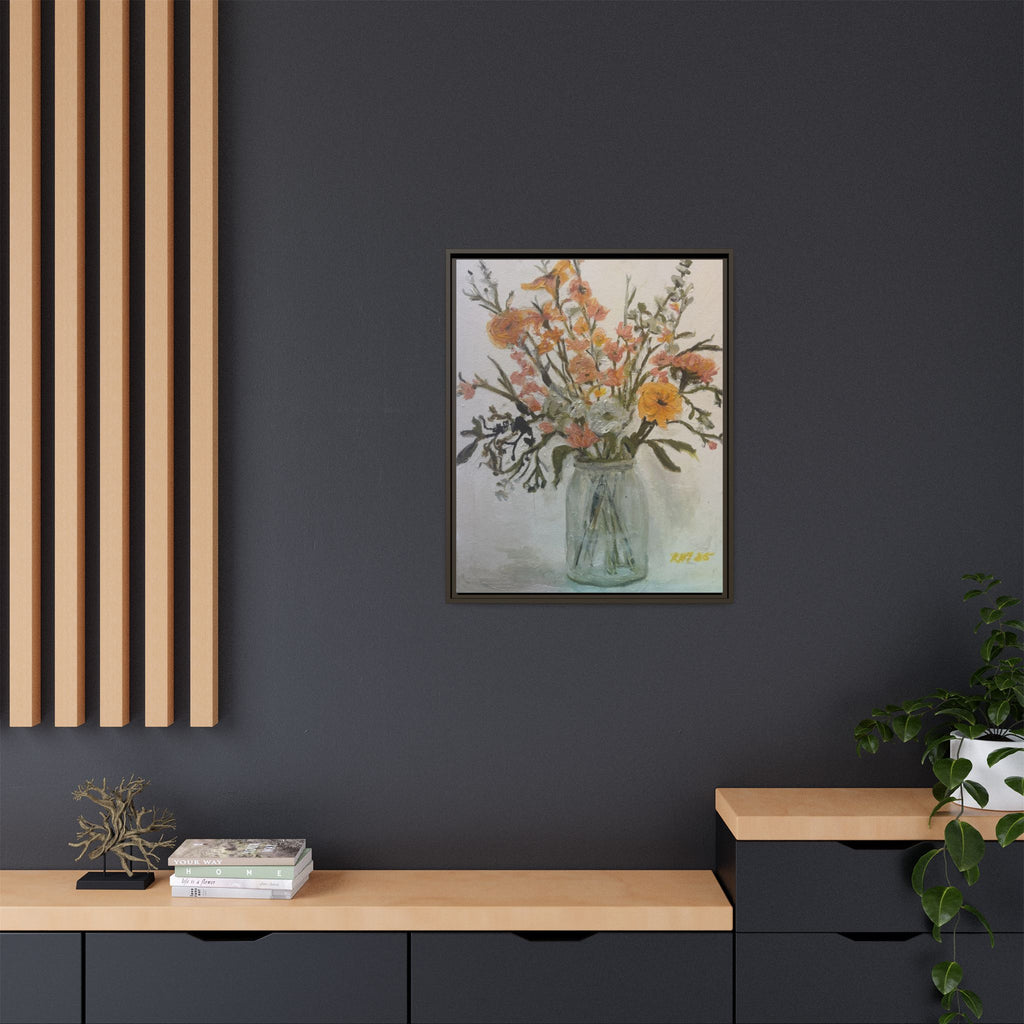 Framed Matte Canvas Art - Flower in Glass Jar Floral Painting Print of Original