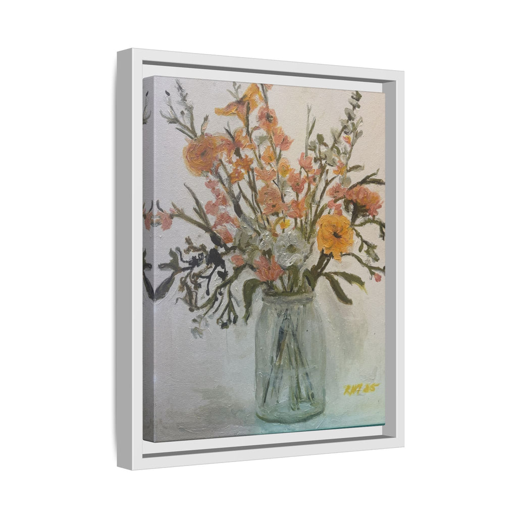 Framed Matte Canvas Art - Flower in Glass Jar Floral Painting Print of Original