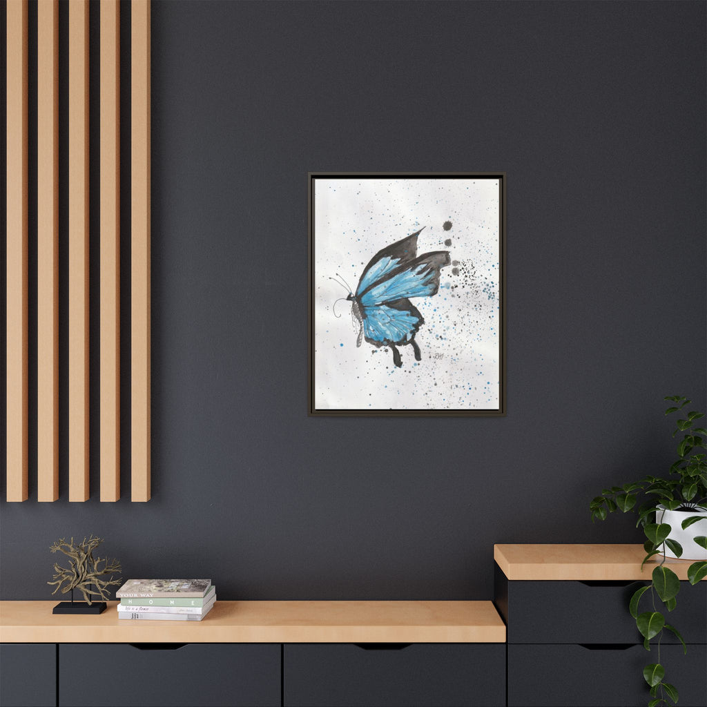 Blue Watercolor Butterfly Matte Canvas Print (Framed)