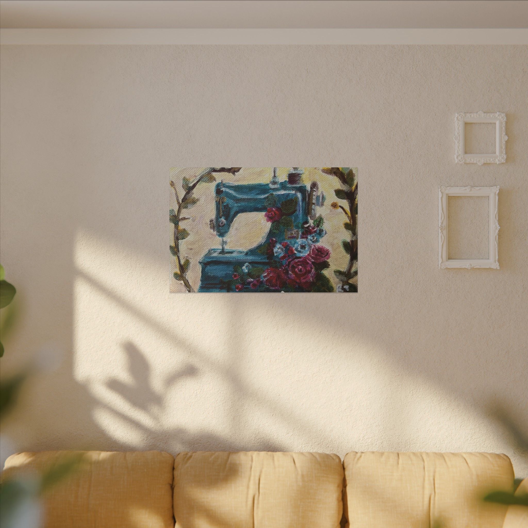 Vintage Sewing Machine Floral Canvas Print of Original - Grandma's Sewing Machine