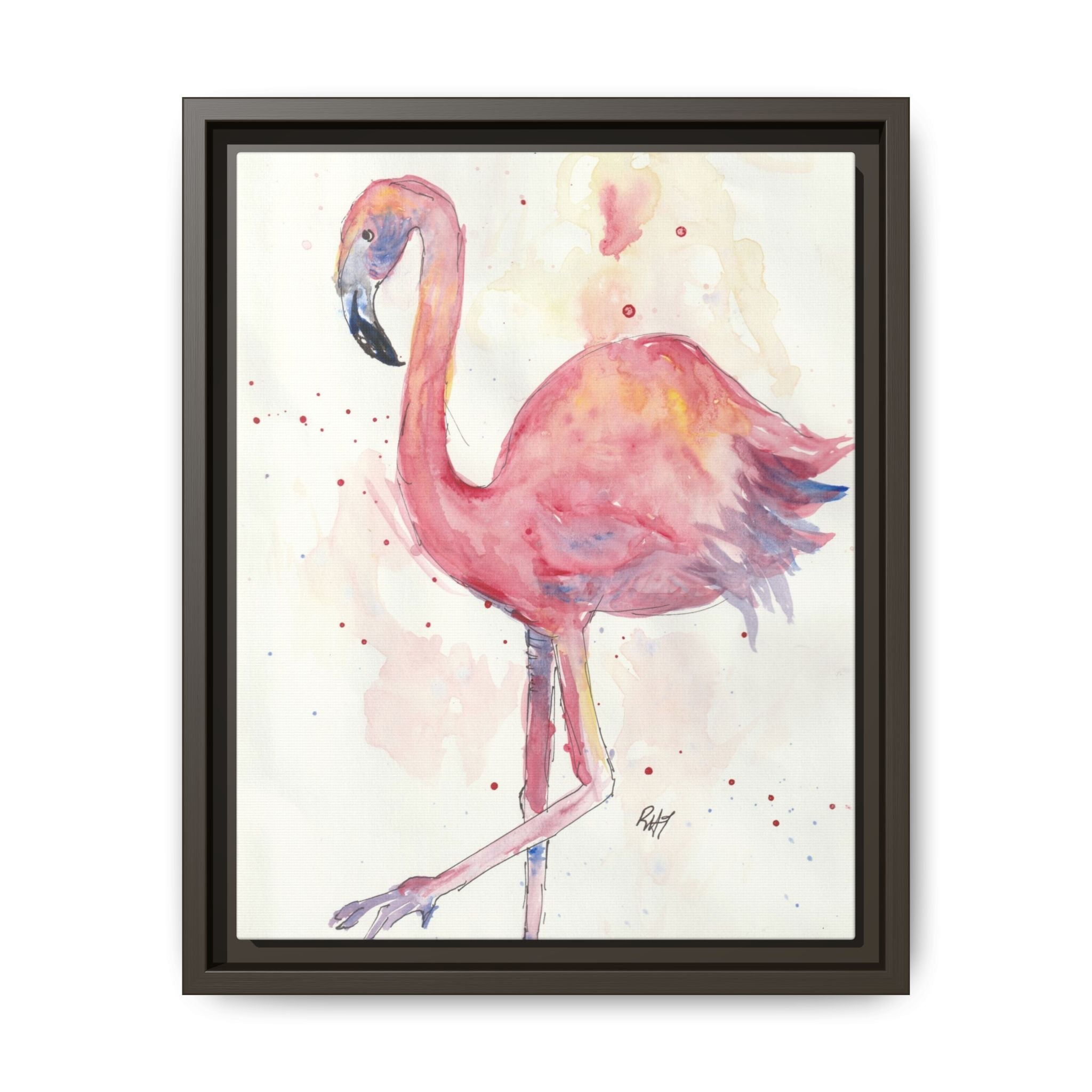 Watercolor Flamingo Dance Matte Canvas Framed Art Print of Original