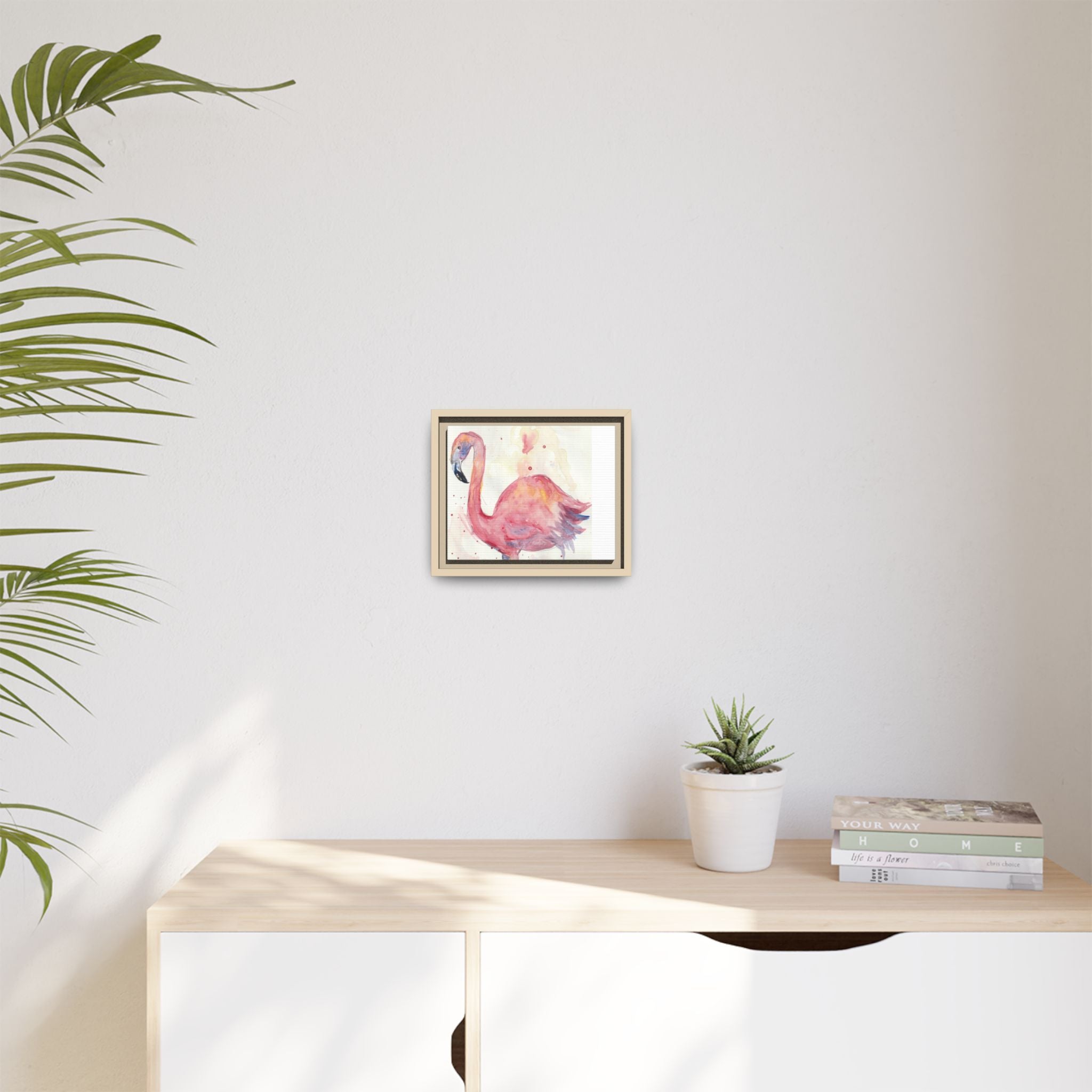 Watercolor Flamingo Dance Matte Canvas Framed Art Print of Original