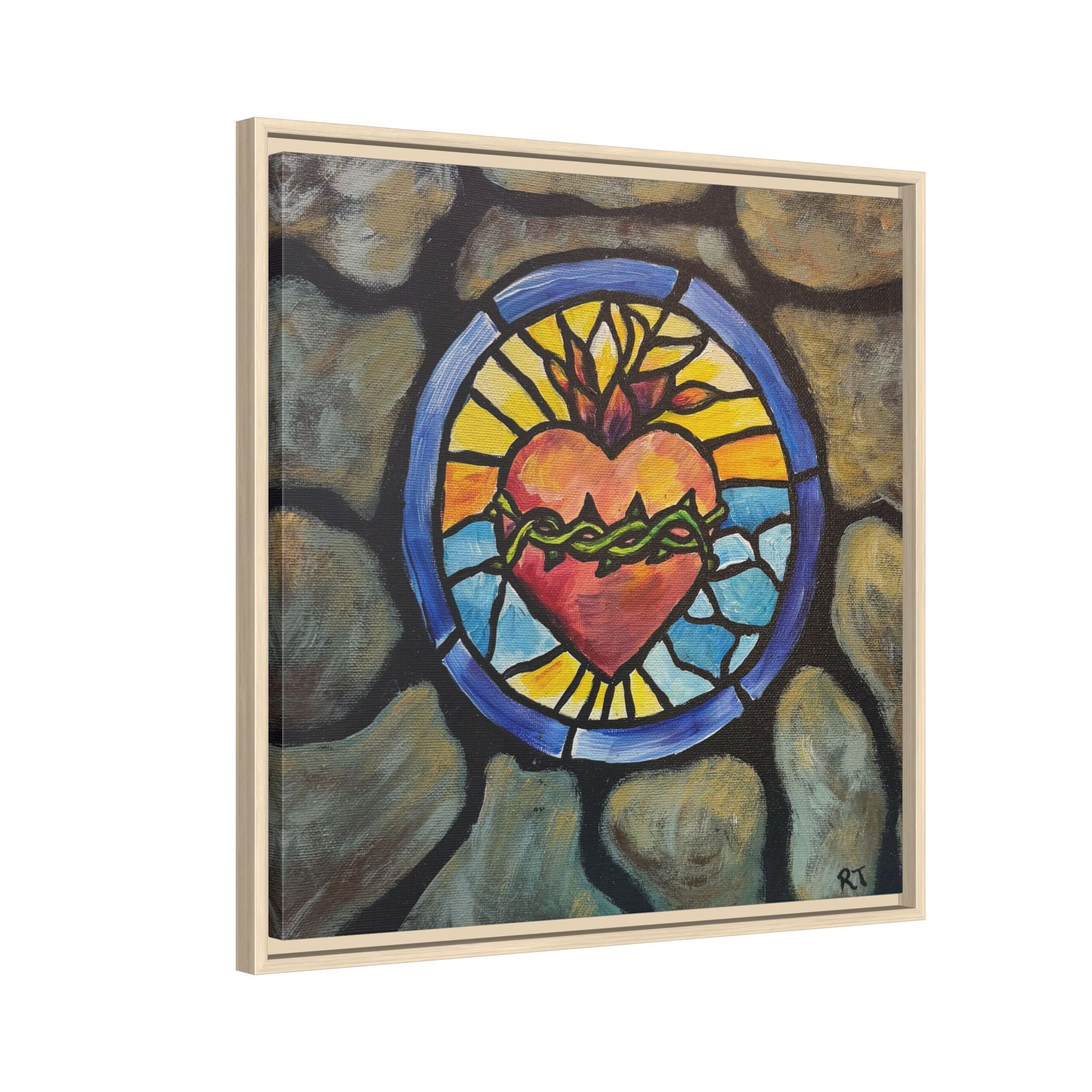 Sacred Heart Stained Glass Print — Framed Matte Canvas